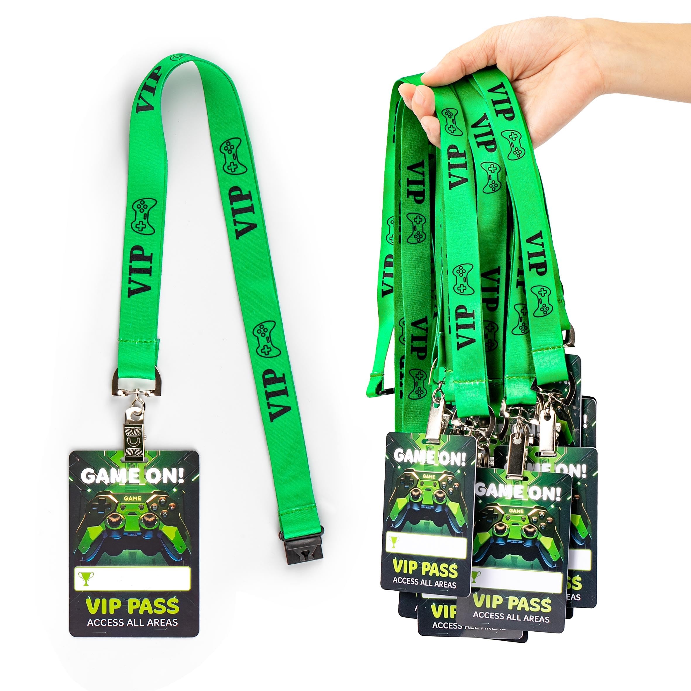 VELATYVIO 25 Sets Video Game Vip Badge Lanyards PVC Pass Holder Video Game Party Favors Tickets Invitation for Gamer Birthday School Activities