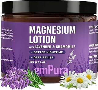 EMPURA Magnesium Lotion with Lavender & Chamomile – Fast Absorbing Magnesium Cream for Relaxation & Muscle Relief, Hand Leg or Foot Lotion, Self Care Gifts for Women, Easter Gifts for Adults (4oz)