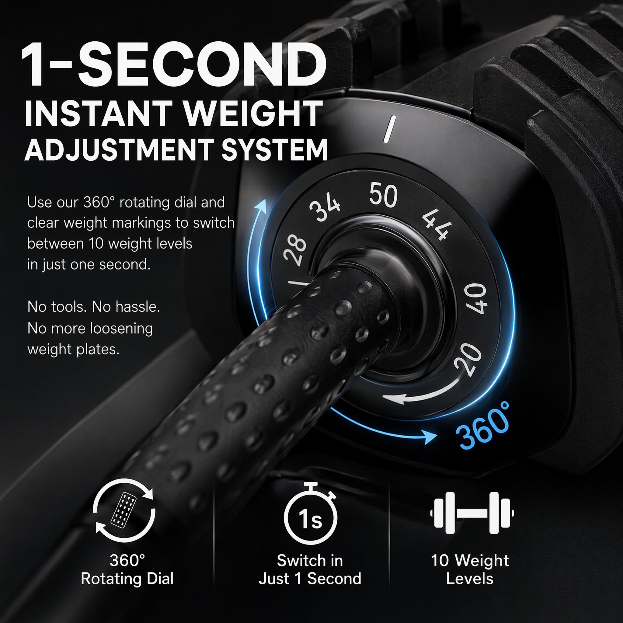 Adjustable Dumbbell 25LB Pair Dial Quick Change Anti-Roll | 25LB pair (5-30lbs total). 10-in-1 dial system, octagonal anti-roll, auto-lock. Storage stand, non-slip grip. Home gym.
