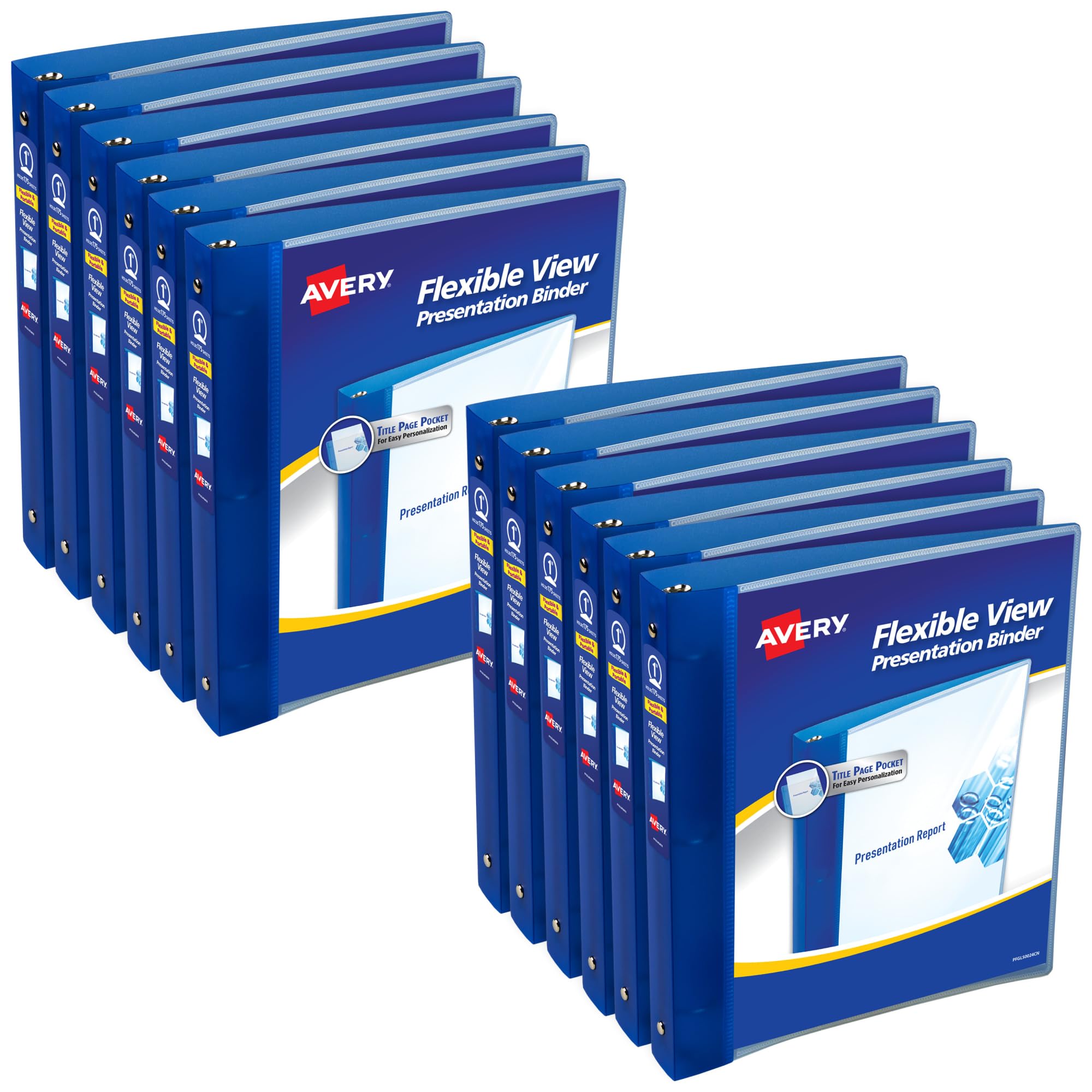 Avery(r) Flexible View 3 Ring Binder, 1" Round Rings, Blue, Pack of 12 Binders