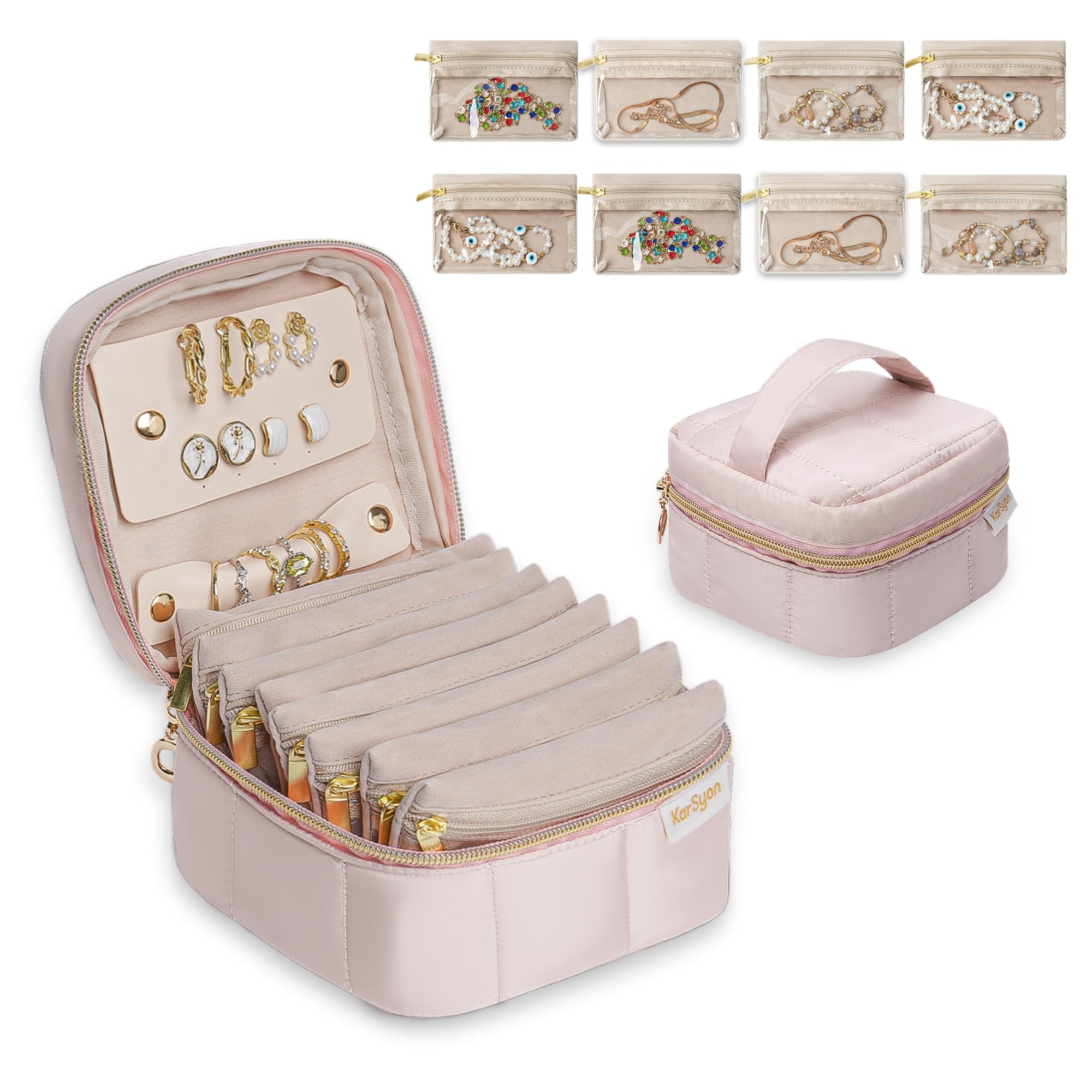 Travel Jewelry Case Organizer Jewelry Box with 8 Velvet Pouches Mini Jewelry Organizers Storage for Girls Women Small