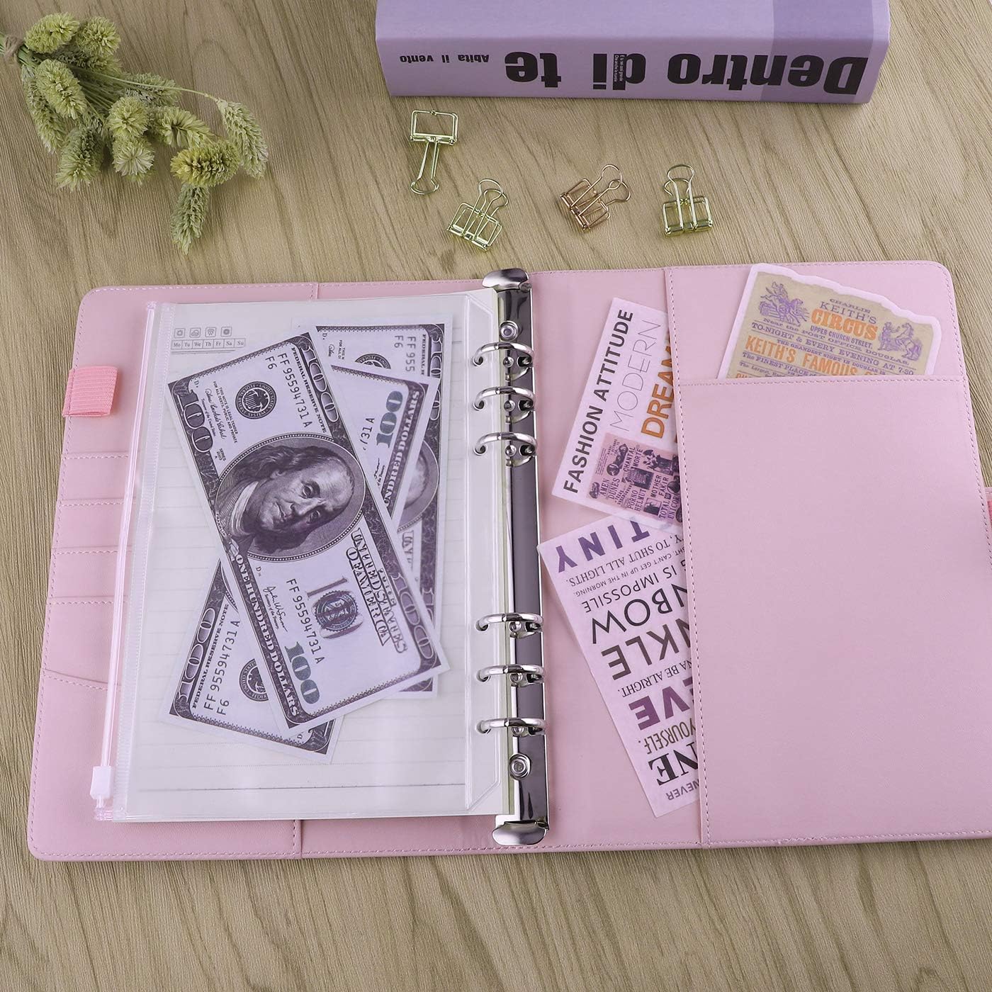 Antner 12 Pieces A5 Binder Pockets Bundle | A5 PU Leather Notebook Binder (Pink)