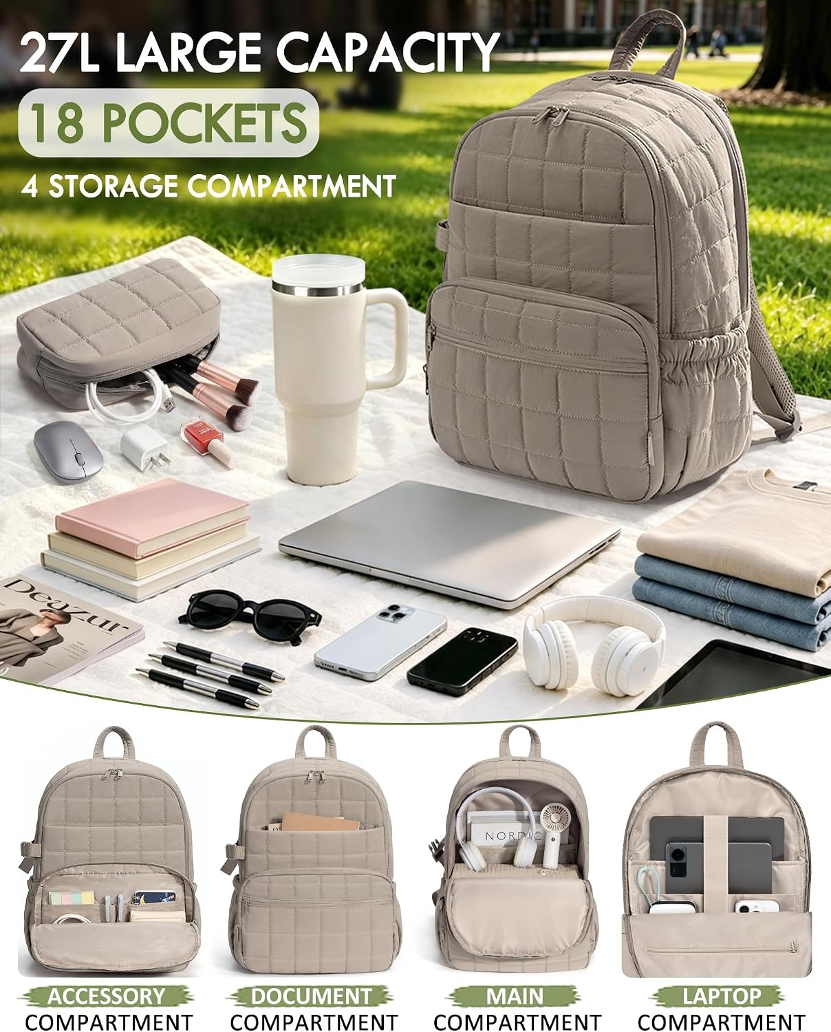 Bagstellar Travel Backpack for Women, 15.6" Puffer College Laptop Backpack image 3