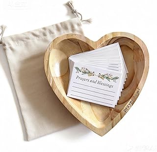 Prayer Bowl - Heart Wood with 24 Blessing Cards and Storage Bag