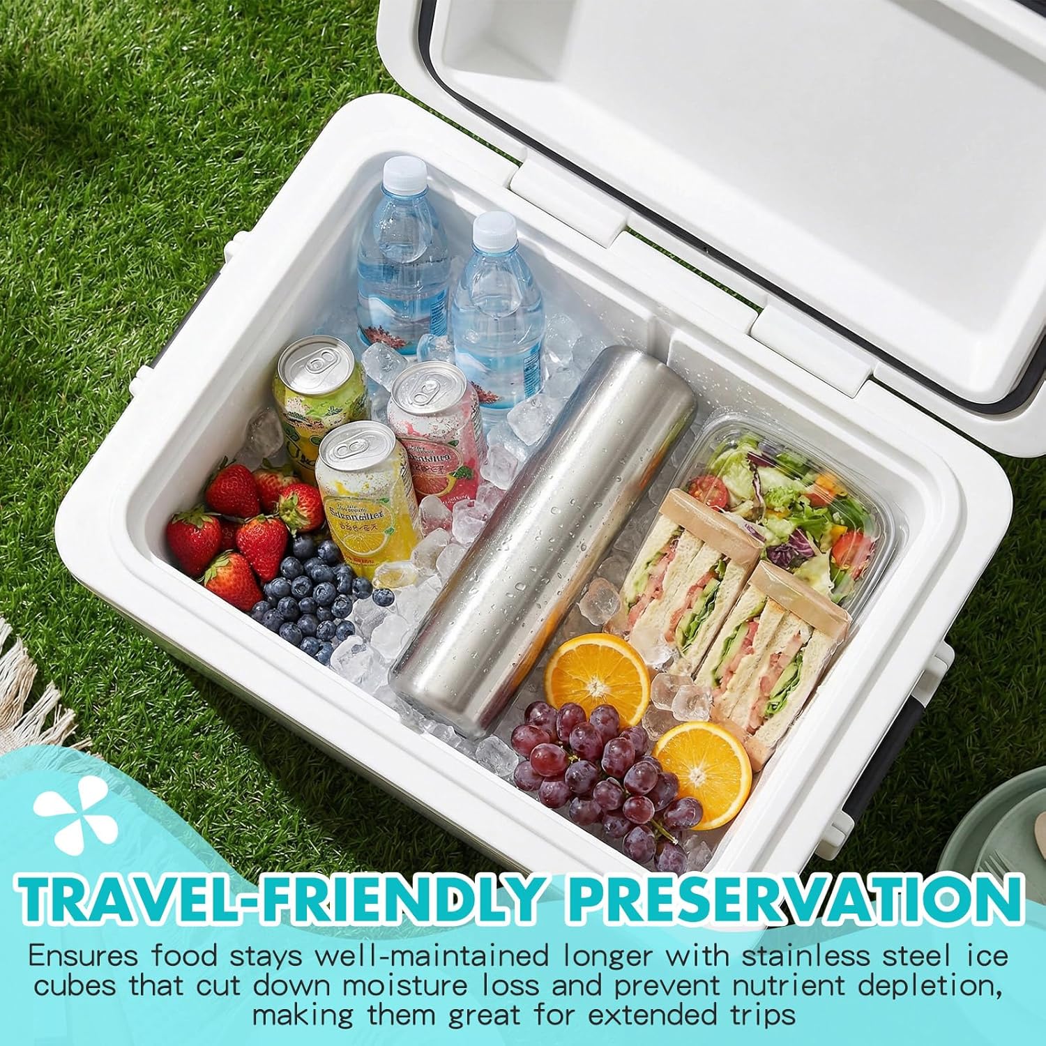 Honeydak 4 Pcs Stainless Steel Ice Packs for Lunch Boxes Travel Reusable Freezer Packs 304 Food Grade Metal Cooling Cube for Bag Cooler Bento Box Camping, No Water Needed