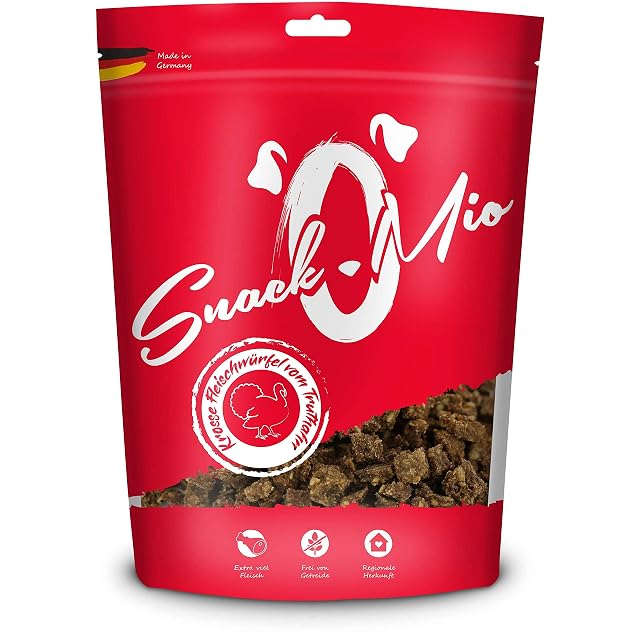 SnackOMio - Snack premium para perros - jugosos dados de carne de pavo, sin cereales, 1 pack (1 x 125g)