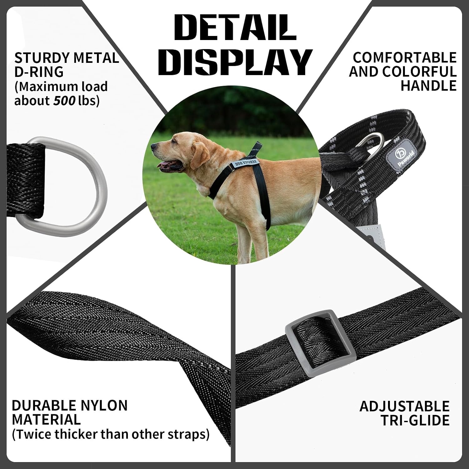 Service Dog Harness and Leash Set, No-Pull Service Dog Vest with 4 PCS Reflective Patches, Dog Vest Harness with Handle, Pet Harness for Small Medium Large Dogs in Training (Black, L)