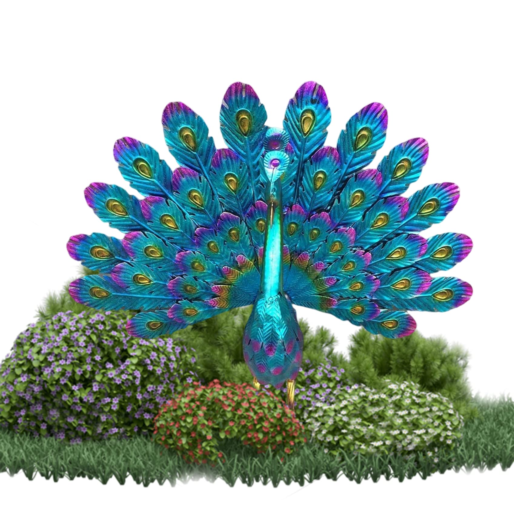 Aetherize 42*15*32Cm Garden Ornaments Outdoor Peacock Statue Sculptures Metal Bird Art Decoration For Yard Porch Patio Lawn Peacock Garden Ornaments