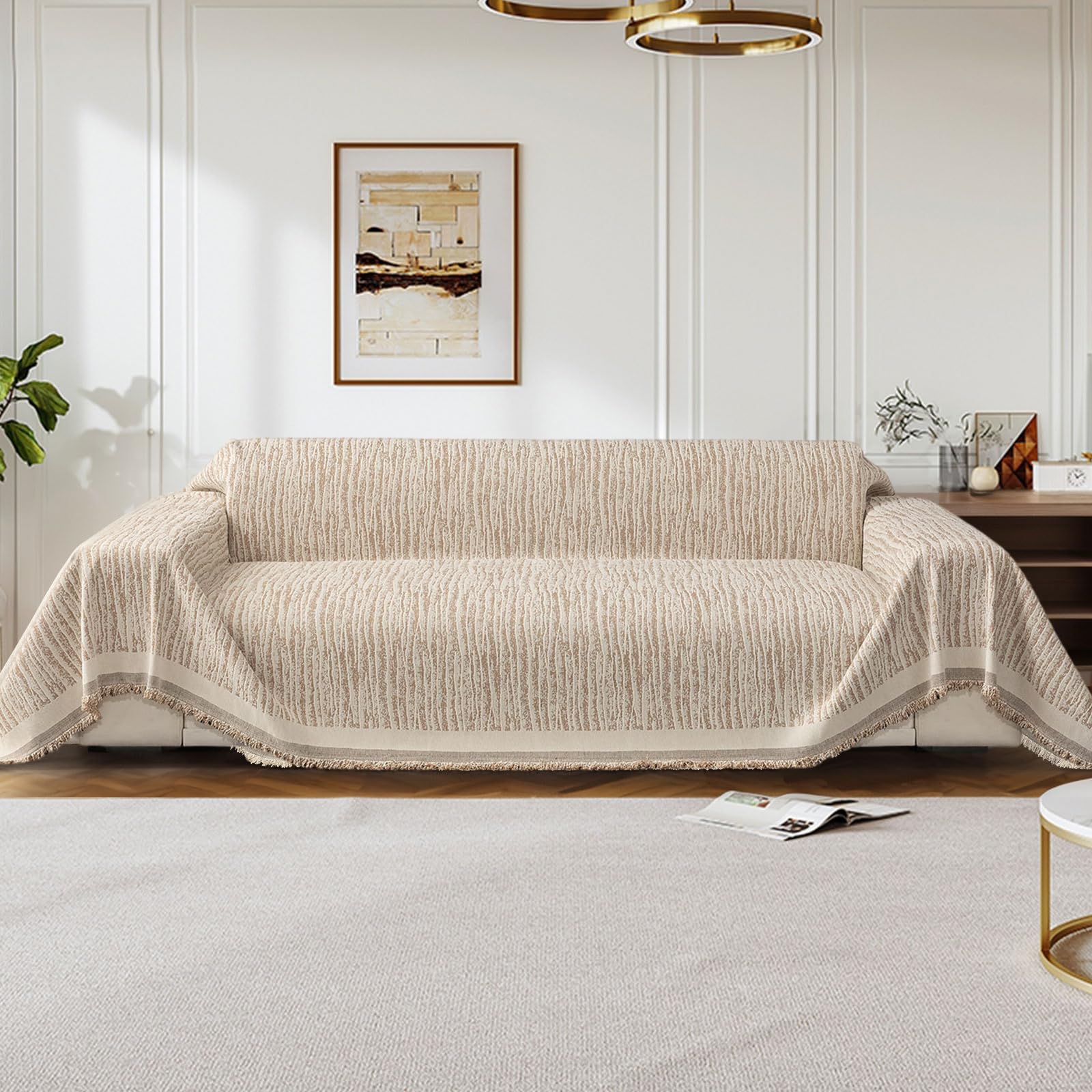 LiveGo Chenille Sofa Cover for 3 Seater, Soft Non-Slip Slipcover with Tassel