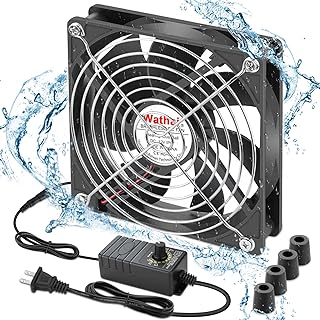 Wathai 120mm x 25mm Waterproof Small Box Fan IP67 12V Computer Fan with AC Plug Speed Controller 110v 120v 220v 240v for Biltong Box, Grow Tent, Terrarium, Aquarium, Greenhouse Cooling