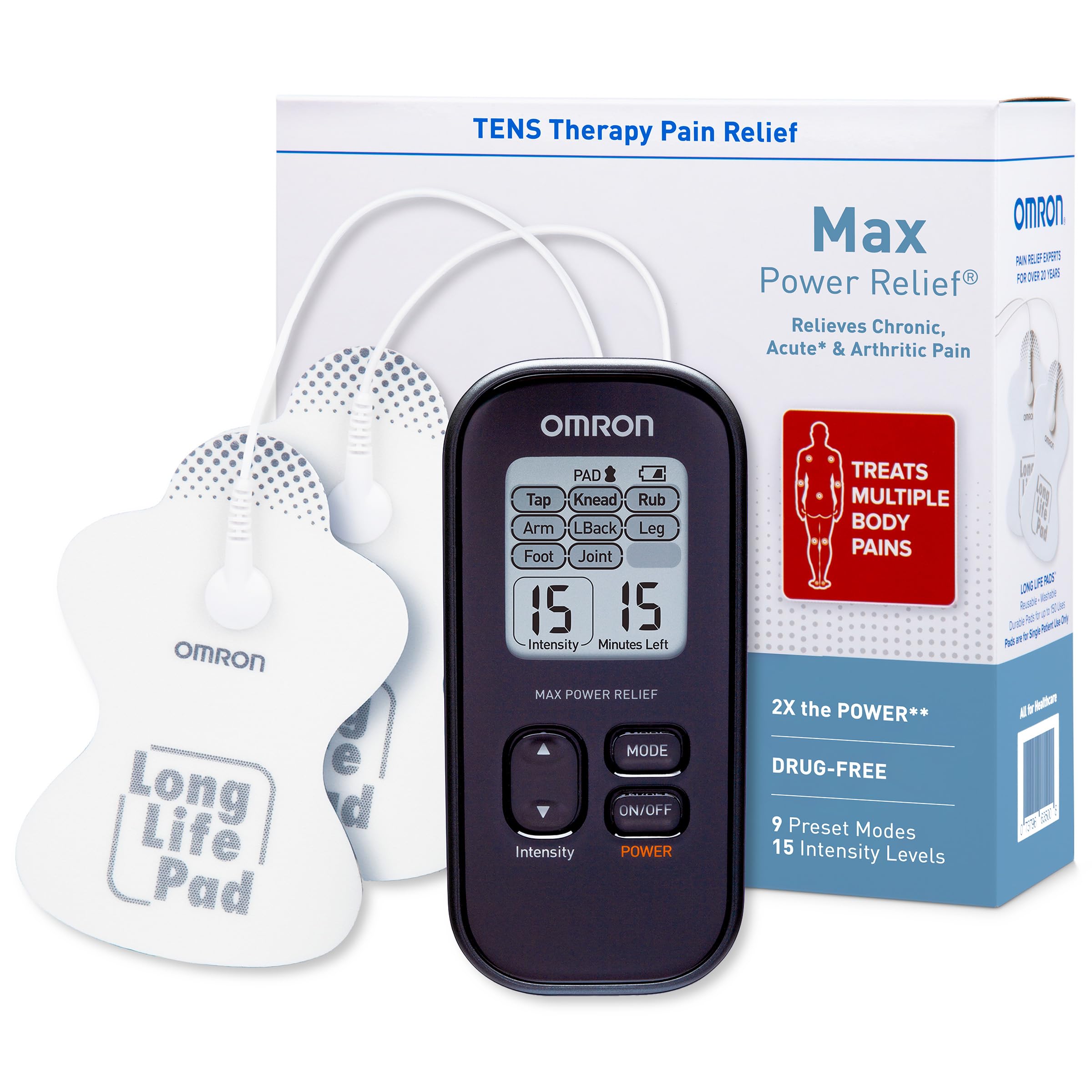 Max Power Relief TENS Unit Muscle Stimulator - Massage Therapy for Lower Back, Arm, Foot, Shoulder, and Arthritis Pain - Drug-Free Pain Relief