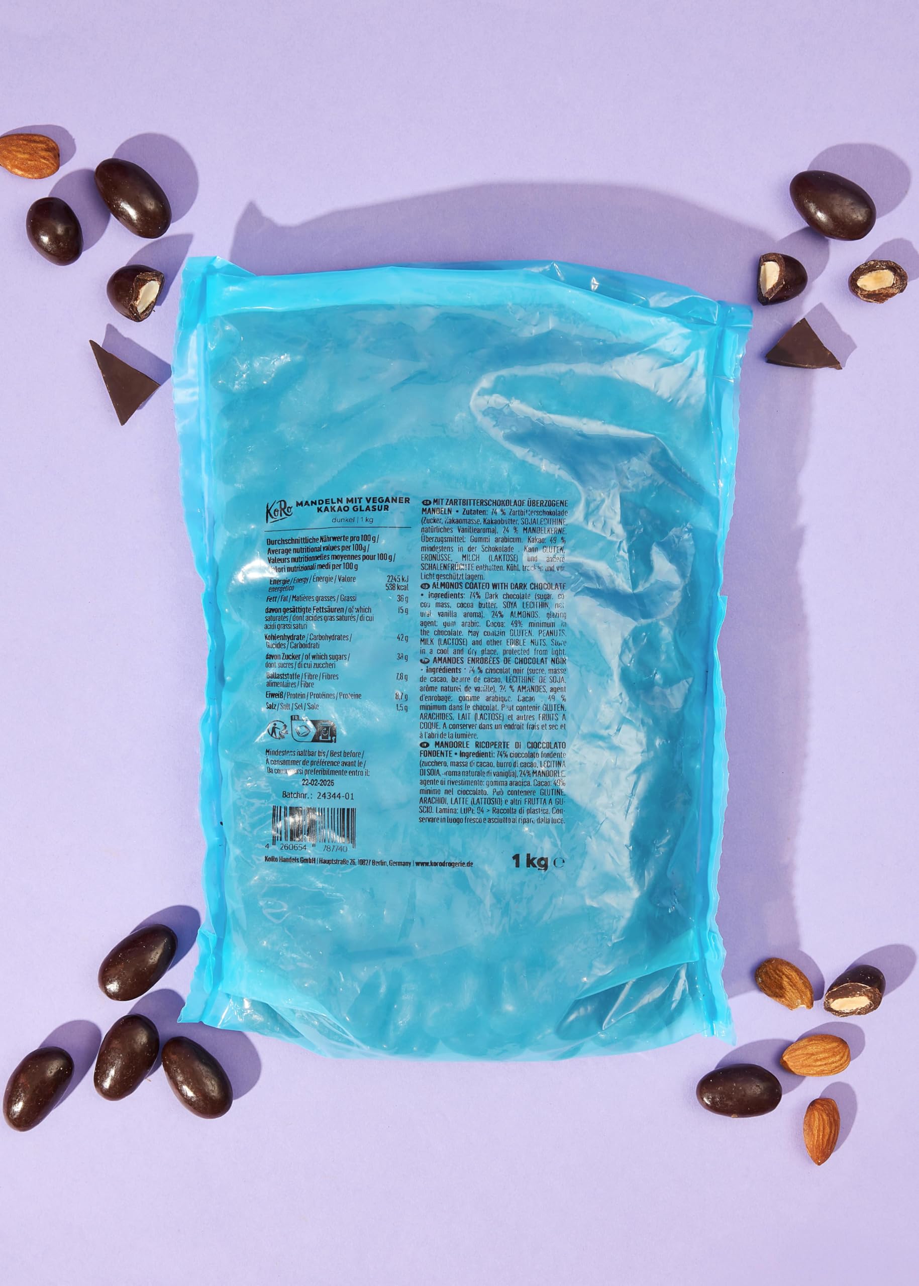 KoRo - Vegane Schokomandeln 1 kg - Zarte Kakaoglasur - Herrlich schokoladig - Knackige Mandeln