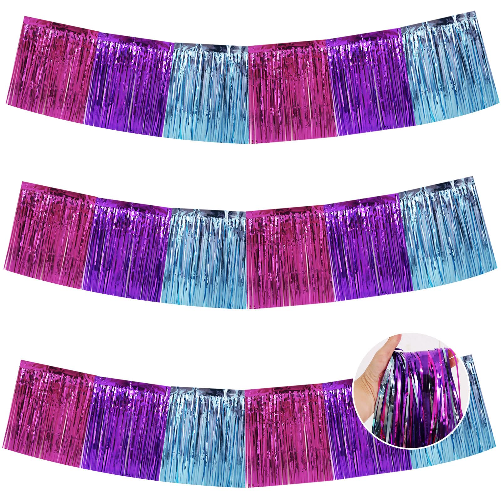 BEISHIDA Blue Purple Pink Fringe Garland Banner Wall Tinsel Foil Streamers