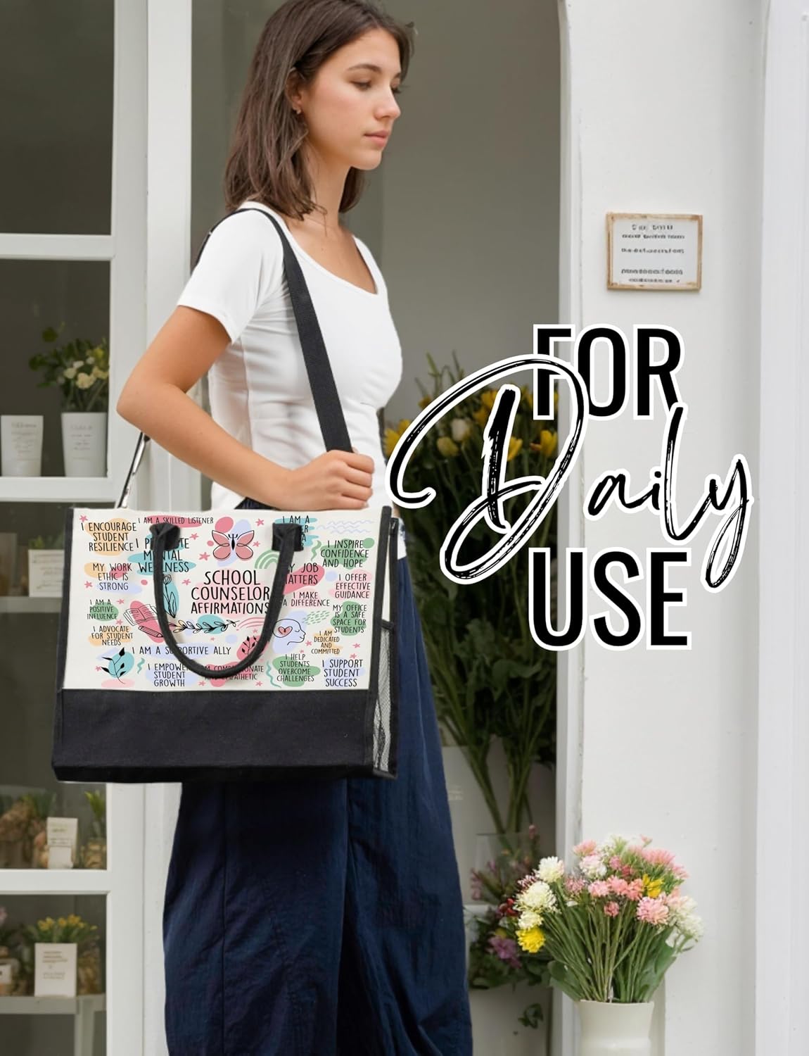 InnoBeta Counselor Gifts for Women Canvas Tote Bag, Counselor Gifts Tote with Top Zipper Closure and Shoulder Strap for Birthday, Mother's Day, Christmas - Full