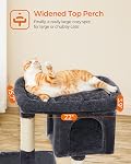Feandrea Cat Tree Tower, 84 cm, L, Condo for Large Cats up to 16 lb, Large Perch, 2 Caves, Scratching Post, Smoky Gray UPCT61G