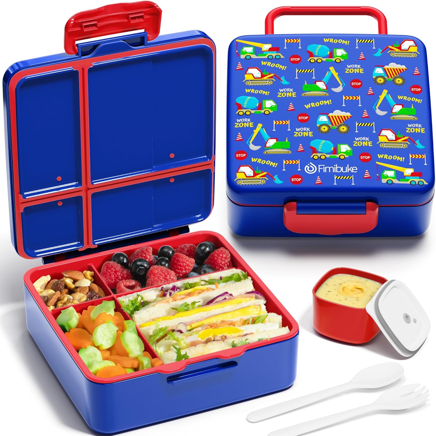 Fimibuke Bento Lunch Box for Kids, Leak Proof Toddler Bento Box with 4 Compartments BPA Free Dishwasher Safe Lunch Container with Utensils, Ideal Portion Sizes for Ages 3-12 Girls Boys for School