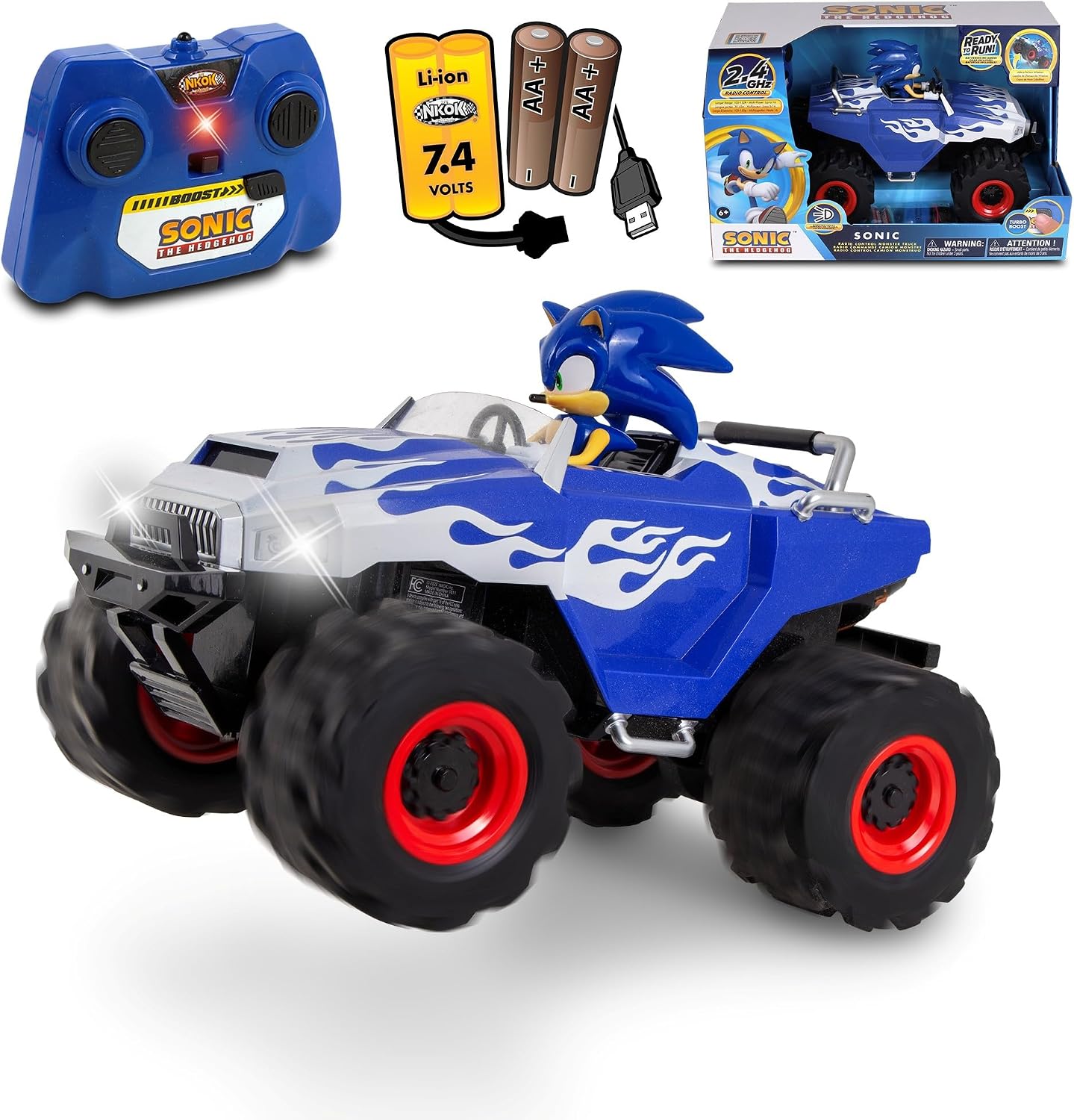NKOK Sonic Racing CrossWorlds: Sonic RC Monster Truck Car, 2.4GHz