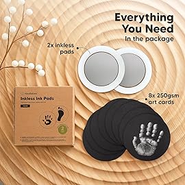 2-Pack Round Inkless Baby Hand and Footprint Kit - Mess Free Ink Pad for Newborn Keepsake, Dog Nose & Paw Print Kit, Clean Touch Ink Pad for Baby Hand & Footprints, Ideal New Mom Gifts (Silver)