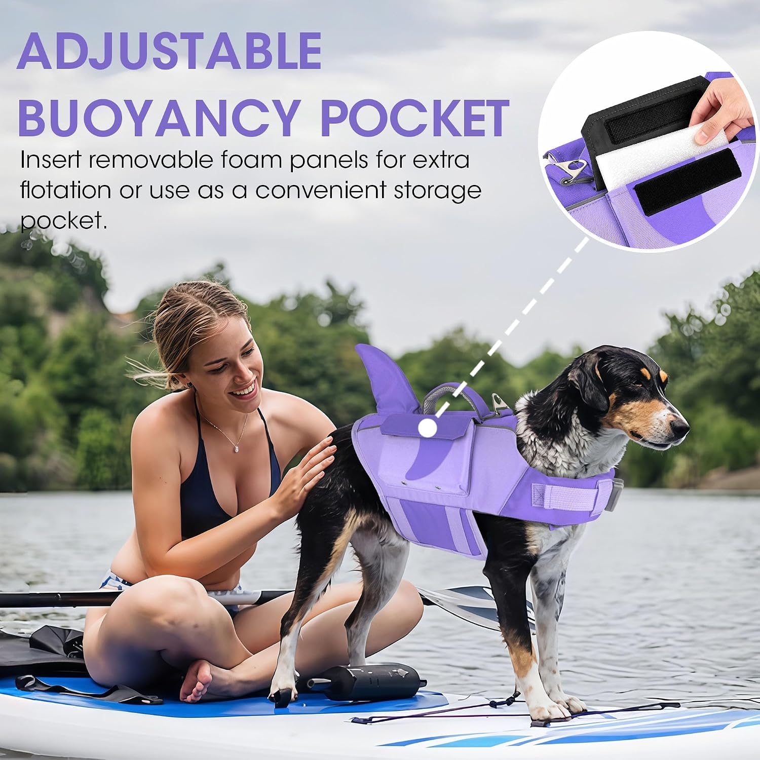 Dogcheer Shark Dog Life Jacket, High Buoyancy Dog Life Vest with Removable Foam Panels, Rescue Handle & Reflective Stripes, Dog Swimming Vest for Swim-Loving, Beginner, Senior & Weak Dogs, Purple XL image 3
