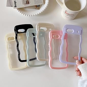 Case for Google Pixel 8,Solid Cute Curly Wave Frame Shape Shockproof Soft TPU+Hard PC Bumper Protective Anti-Slip Girls Women Phone Case for Google Pixel 8 5G,6.2 Inch 2023 (Black)