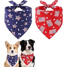 Tinsow 2 PCS Washable Dog Bandanas Bibs American Flag Square Puppy Kerchief Independence Day Puppy Collar Cat Pets Collar Blue and Red-B