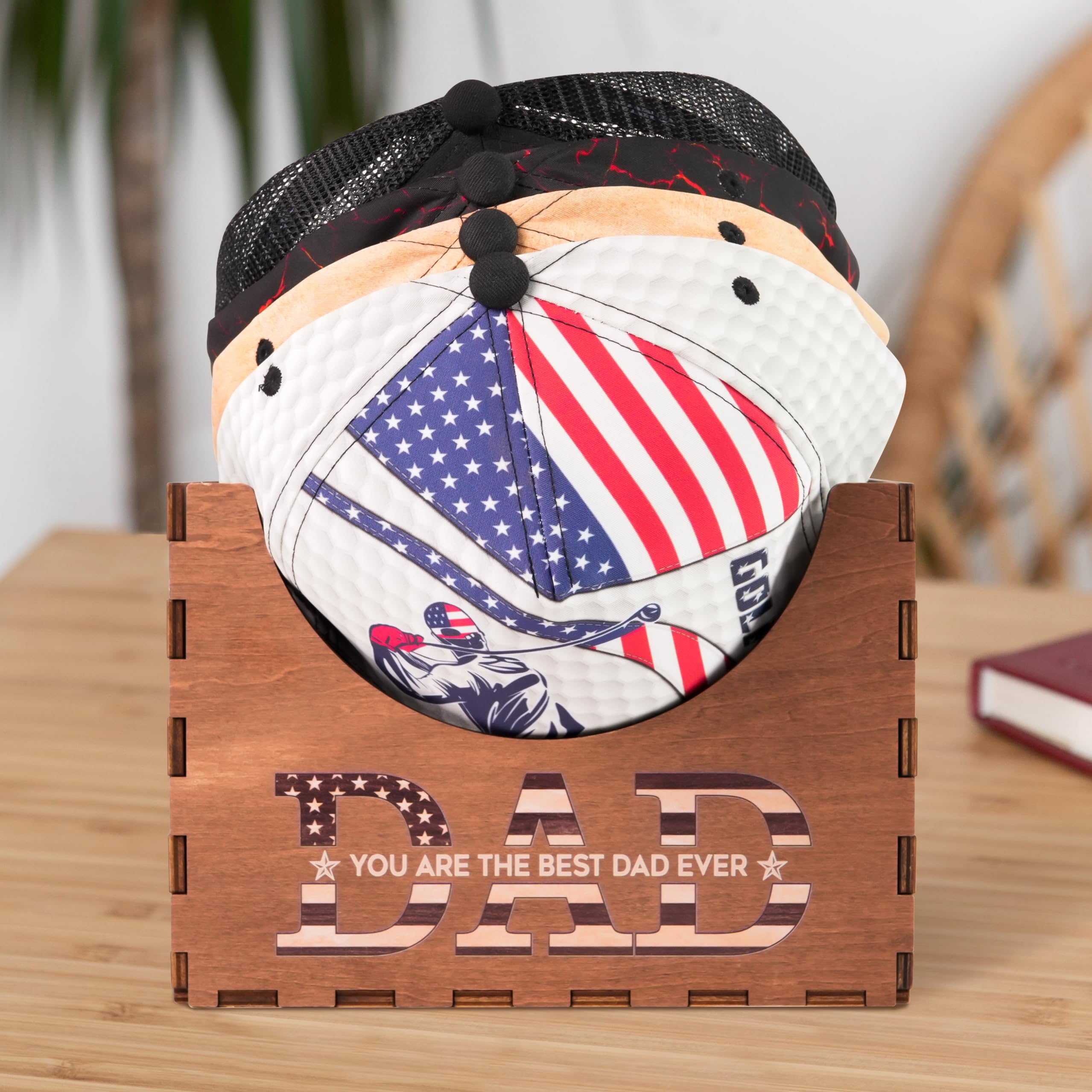 Wooden Best Dad Ever Hat Holder Display Stand, Rustic Hat Storage Rack, Gift For Dad, Father's Day Gift, Gift For Him, Home Office Decoration, Home Office Organizer