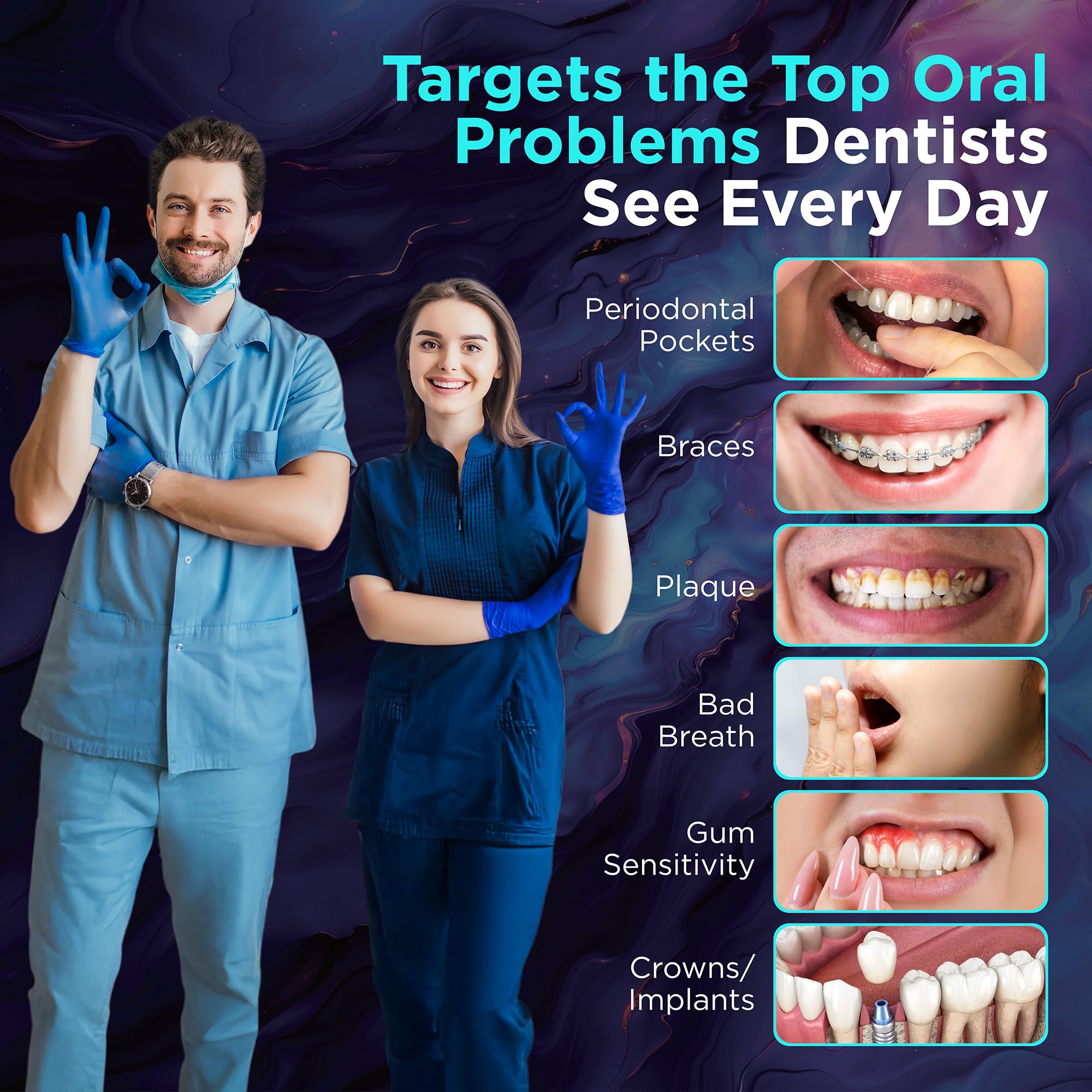 Irrigador bucal profesional inalámbrico para la salud de los dientes y las encías, irrigador bucal impermeable IPX7 y removedor de placa, chorro dental de limpieza profunda con 4 modos