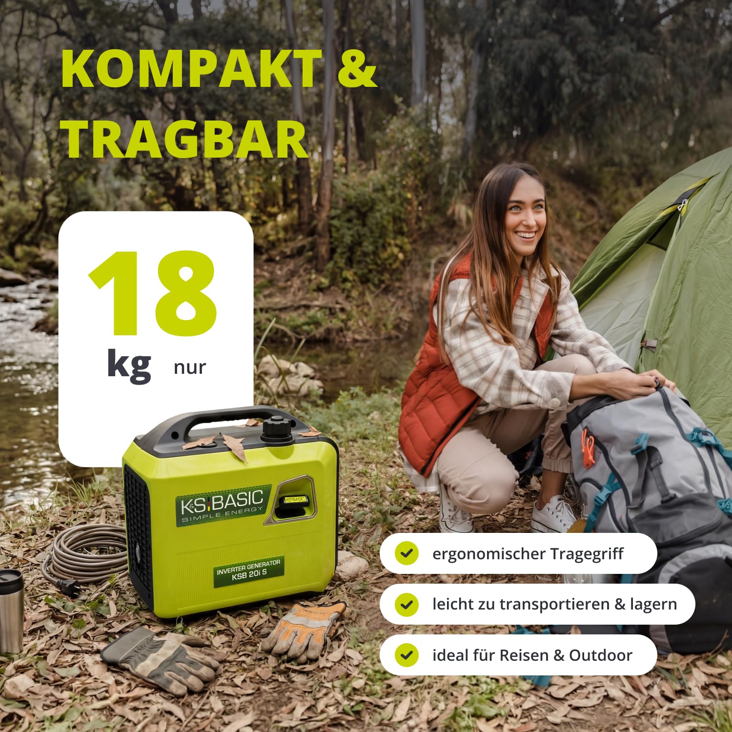 K&S BASIC 20i S generator inwerterowy 2000 W, agregat prądotwórczy na benzynę, agregat prądotwórczy 230 V – czysta fala sinusoidalna, generator prądu z trybem ekologicznym, wyświetlacz LED, moc