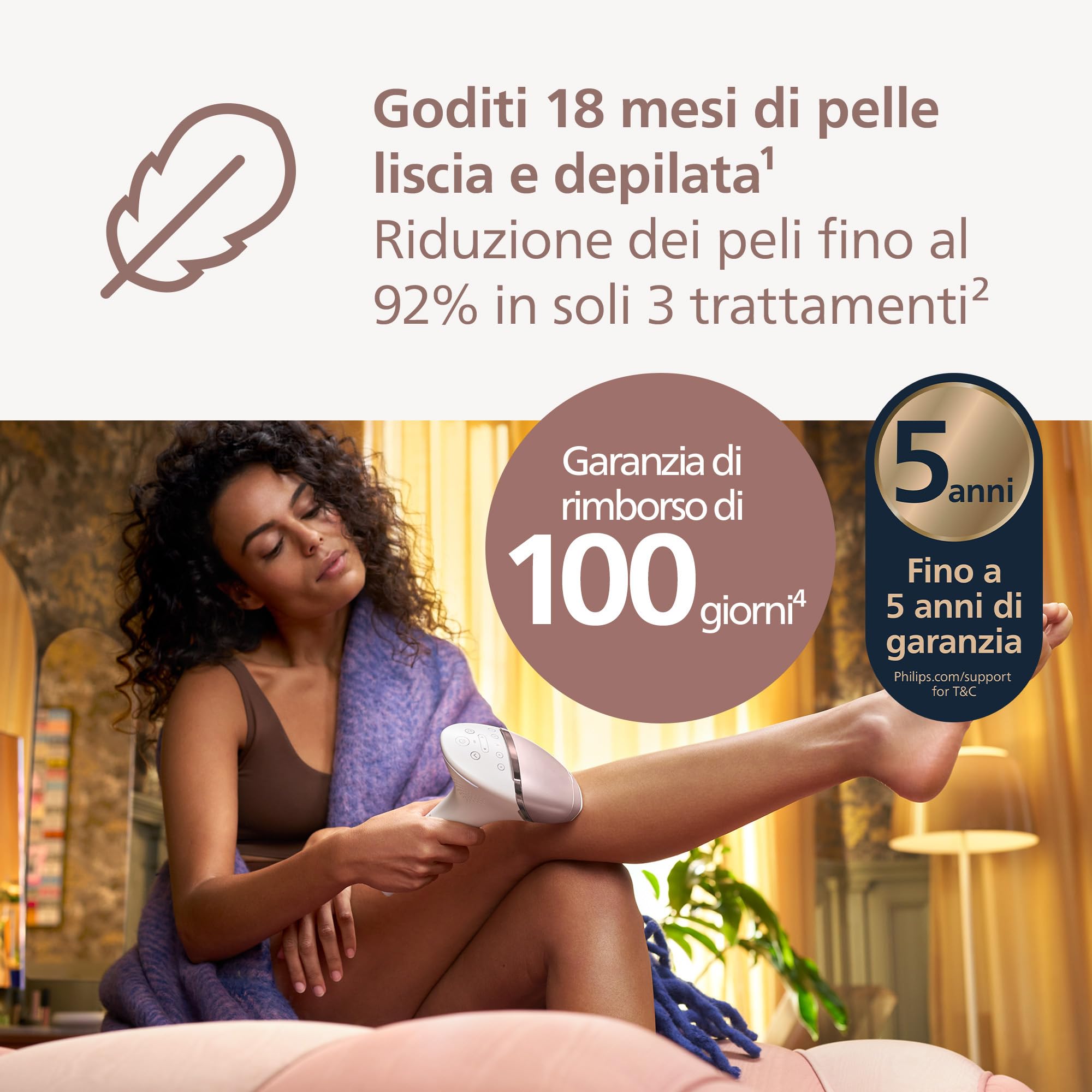 Philips Lumea Serie 9900, dispositivo di depilazione IPL, alternativa alla depilazione laser, tecnologia SenseIQ e SkinAI, 2 accessori per corpo e viso, BRI950/02