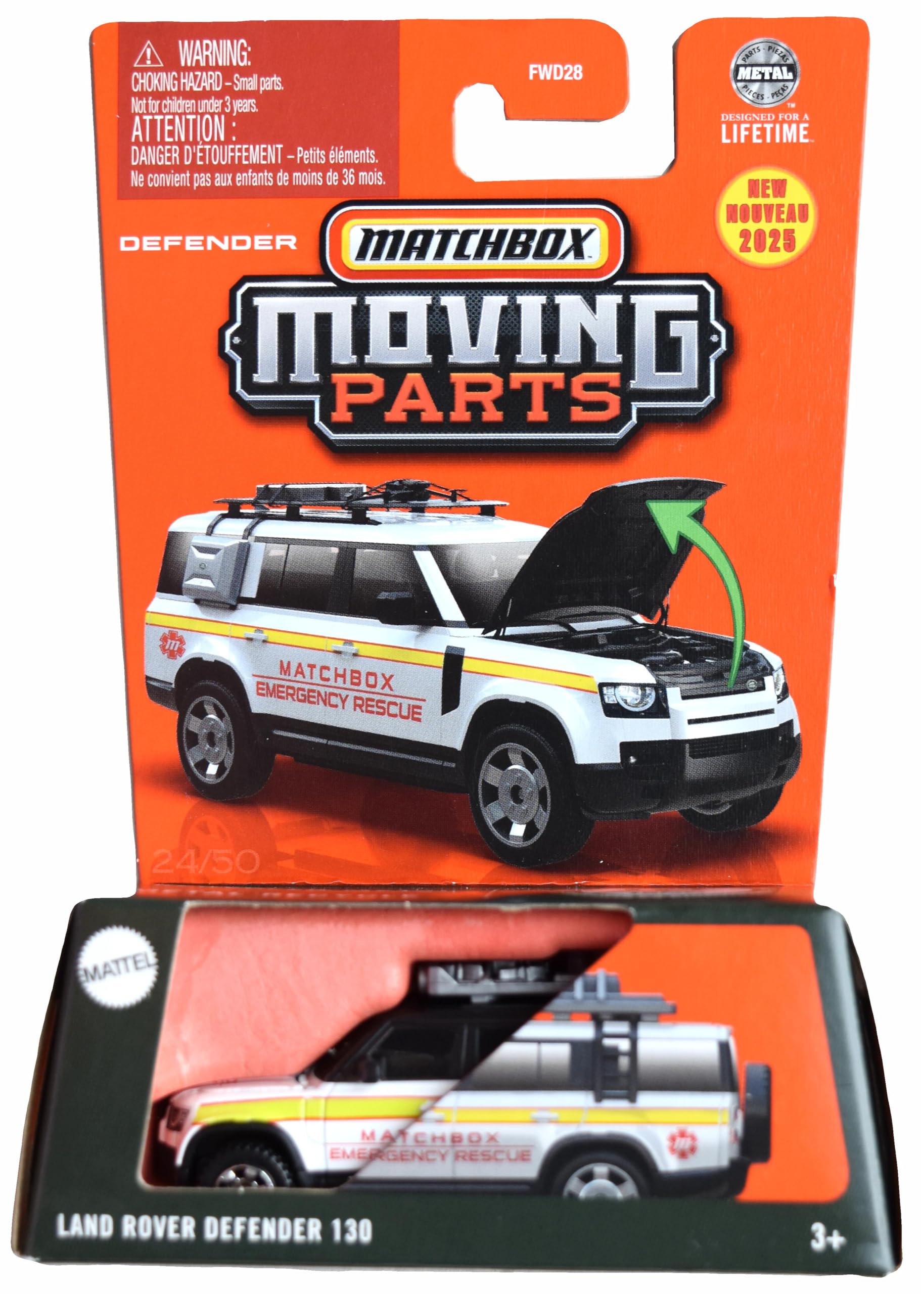 Matchbox Land Rover Defender 130, Moving Parts, Yellow