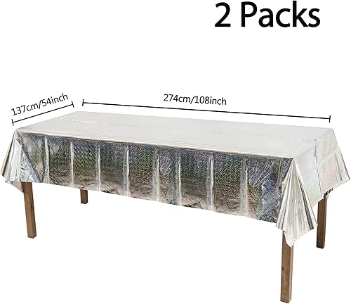 Miniatura 4 de GREATRIL Cortinas con flecos de lámina dorada, 2 paquetes y manteles plateados para fiestas, 2 paquetes para decoración de fondo de fiesta