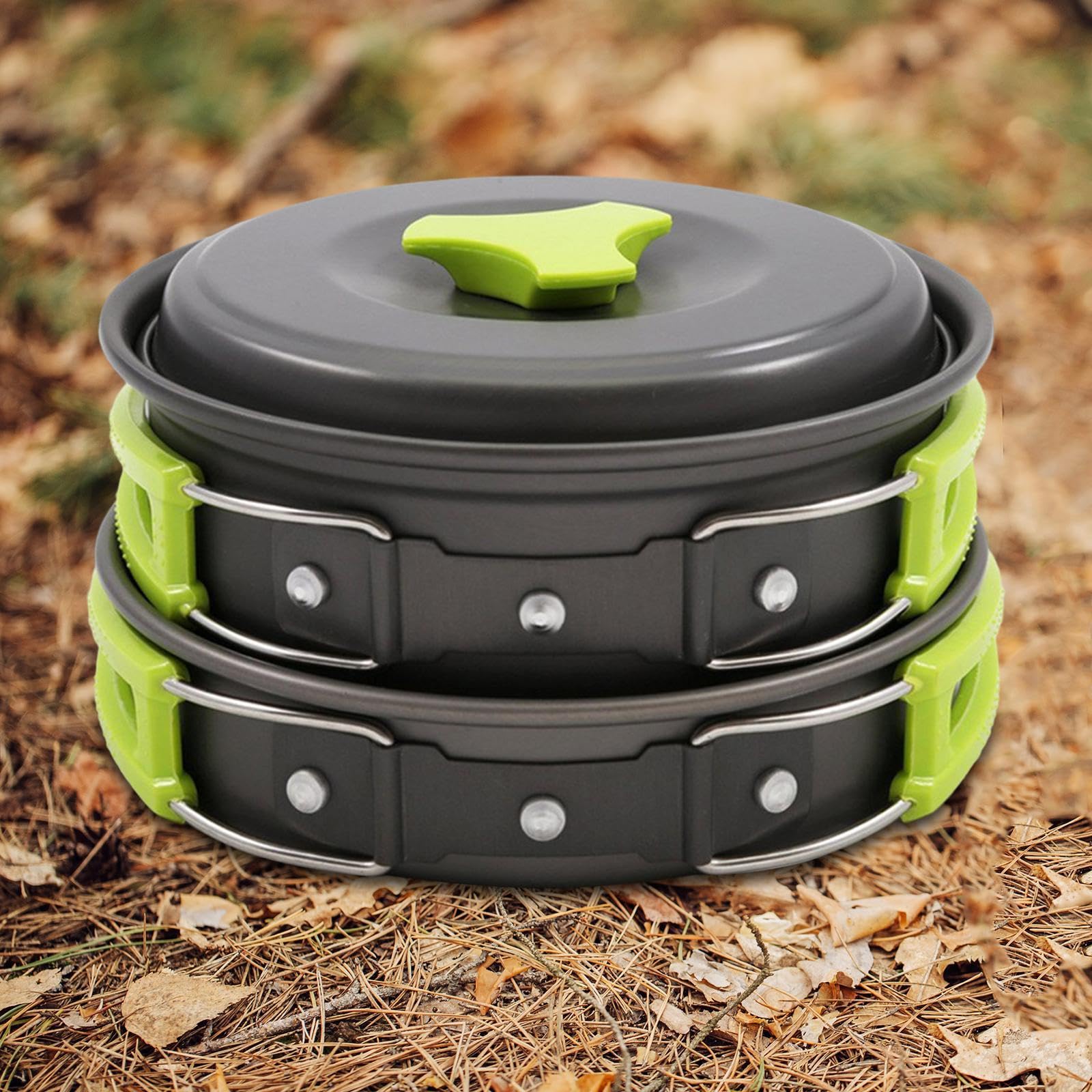 Yiju Lightweight Aluminum Alloy Camping Cookware Set with Storage Bag for Outdoor Cooking, Green