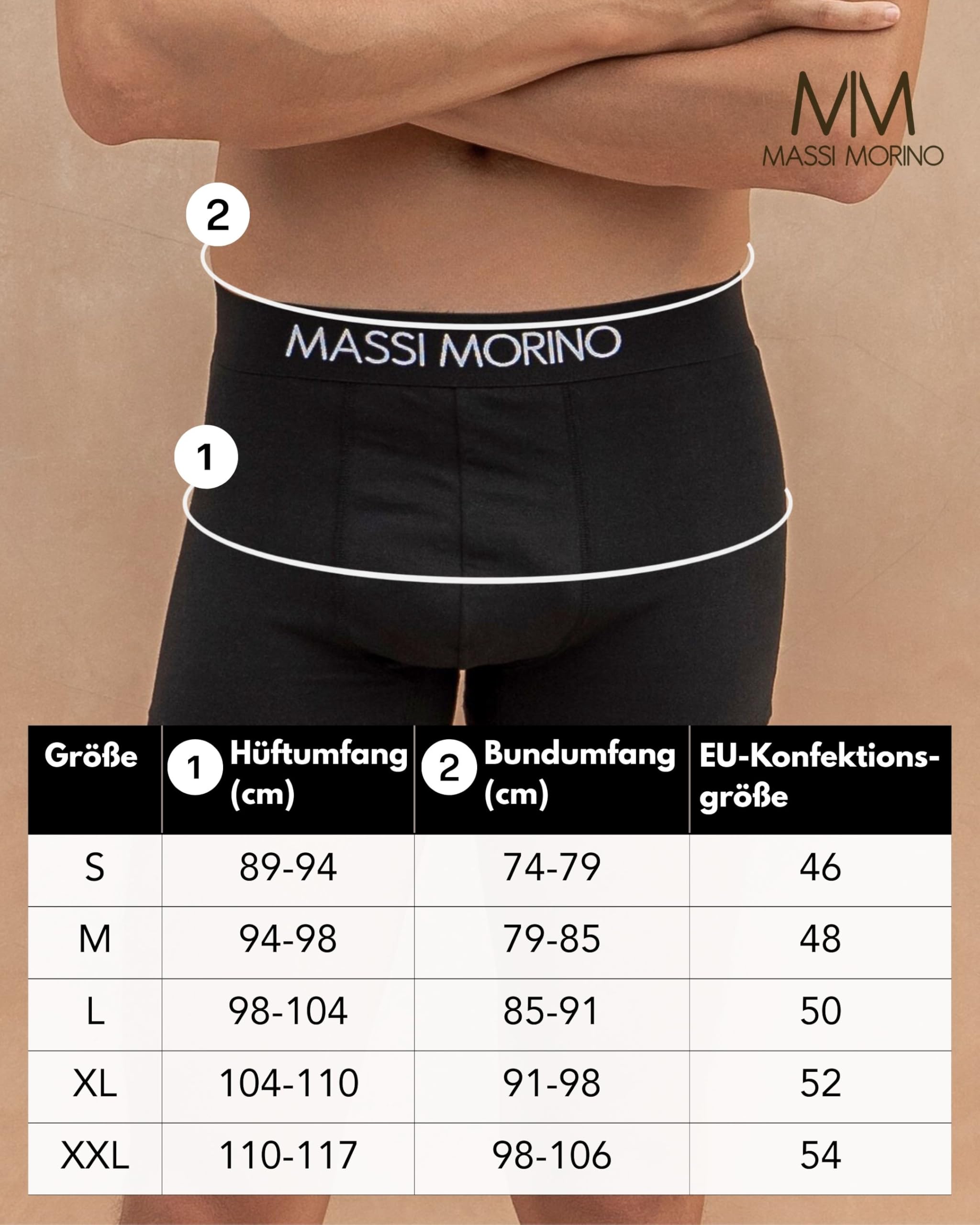 Massi Morino Boxershorts Herren Baumwolle (Einzeln, 6er- oder 10er-Pack) | Männer Unterhosen in schwarz mit breitem Gummibund | Ohne Etikett & Atmungsaktiv (S–4XL)