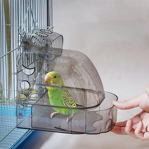 Jaula de baño para pájaros, suministros de limpieza para mascotas, bañera transparente con cajón inferior para loros de pájaros pequeños, periquitos