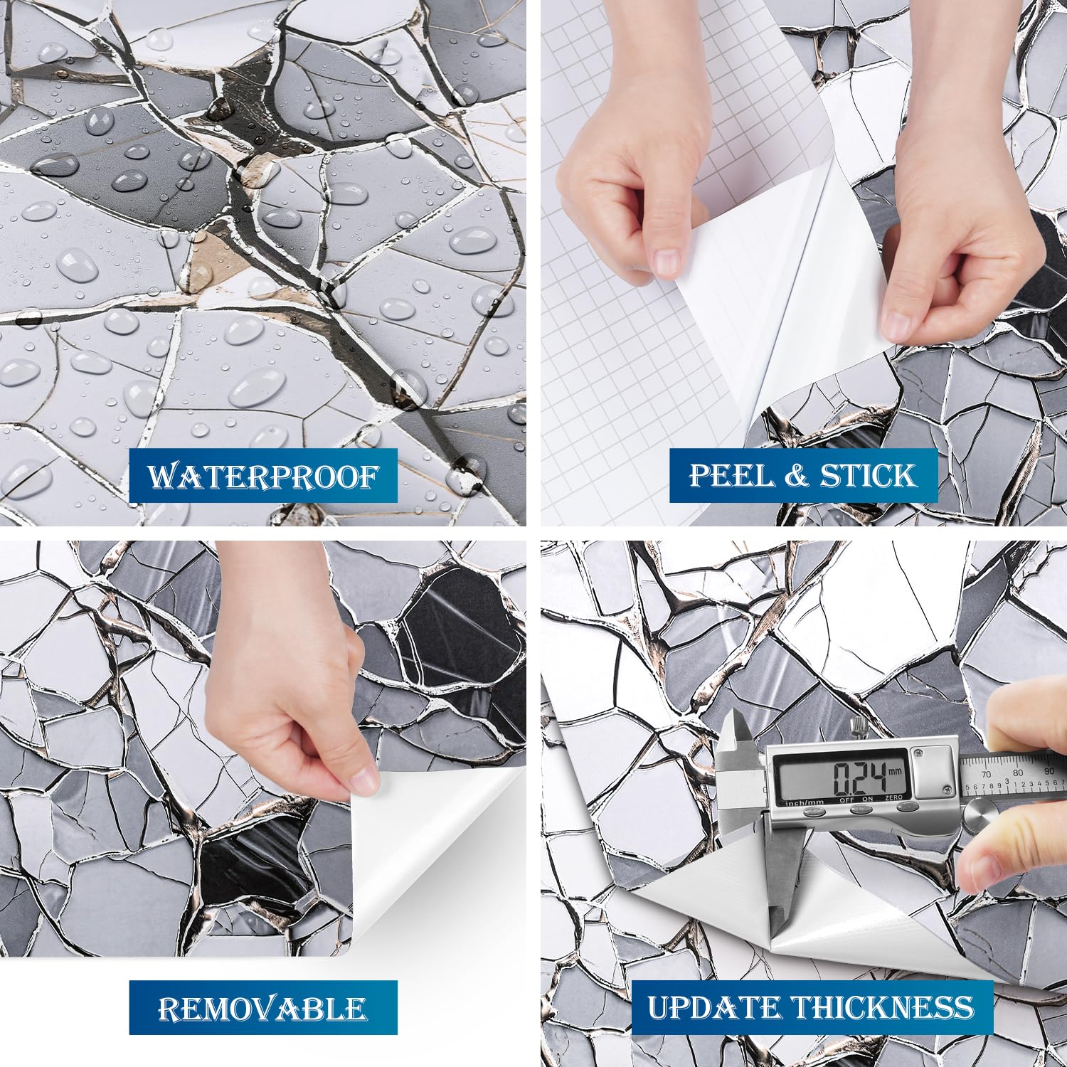 FunStick 60CM×5M Carta da Parati Cucina Lavabile Effetto Marmo Bianco Grigio Carta Adesiva per Mobili Marmo Cucina Armadio Pellicola Adesiva per Piano Lavoro Bagno Pellicola Rivestimento Mobili Grigio