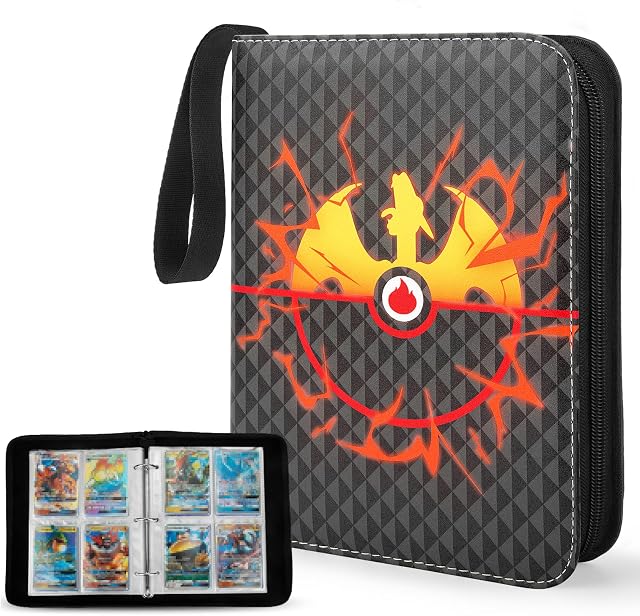 YINKE Card binder Compatible with Pokemon Card, Game PM TCG Card, Holder Holds Up to 400 Cards with 50 Premium 4-Pocket Page with Sleeves, Hard Carry Cover Storage Bag Gifts Album Case