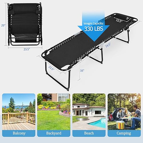 Miniatura 3 de GYMAX Sillas de descanso para exterior, tumbona de bronceado de playa plegable extra alta con respaldo ajustable de 4 niveles, reposapiés de 2