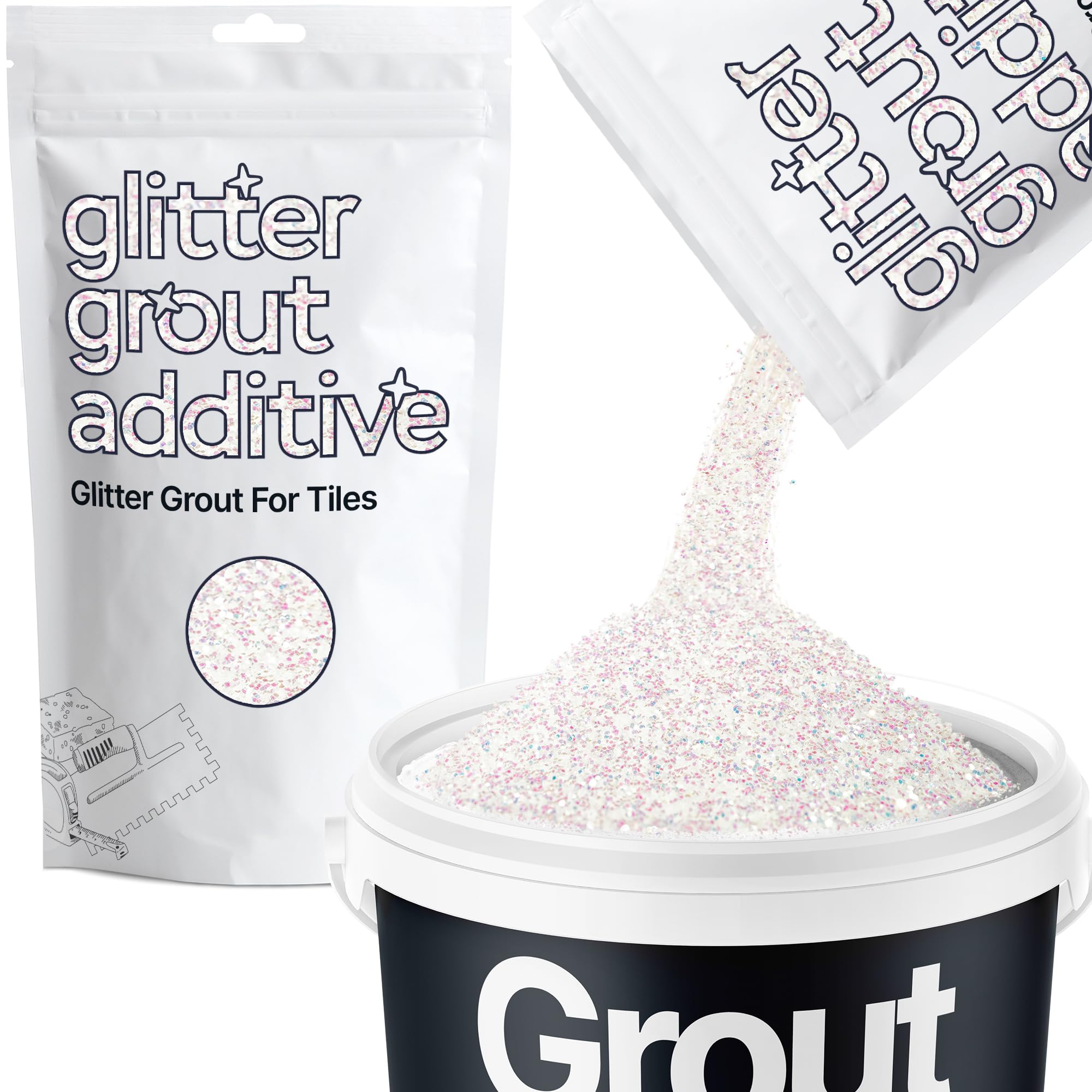 Hemway Mother of Pearl Iridescent Glitter Grout Additive 100g Metallic Flakes for Adding Sparkle to Kitchen & Bathroom Tiles | Enhance Your Indoor Grouting Projects with a Durable Sparkly Effect
