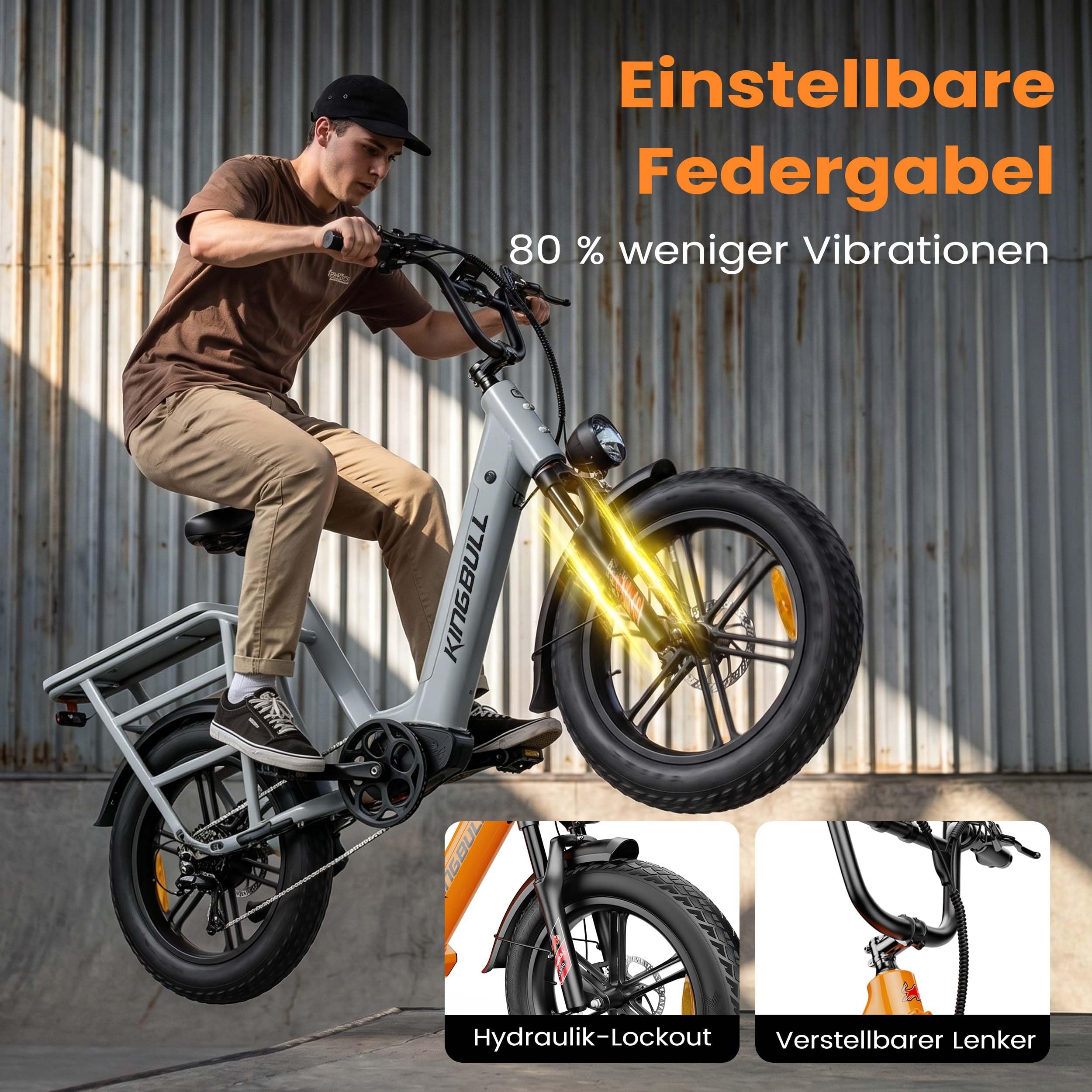 Elektric Cargo Bike Fat Tire E-Bike 20 Zoll 200kg Zuladung 960Wh, 25km/h Elektrofahrrad 100km Reichweite, Hydraulikbremsen für Erwachsene