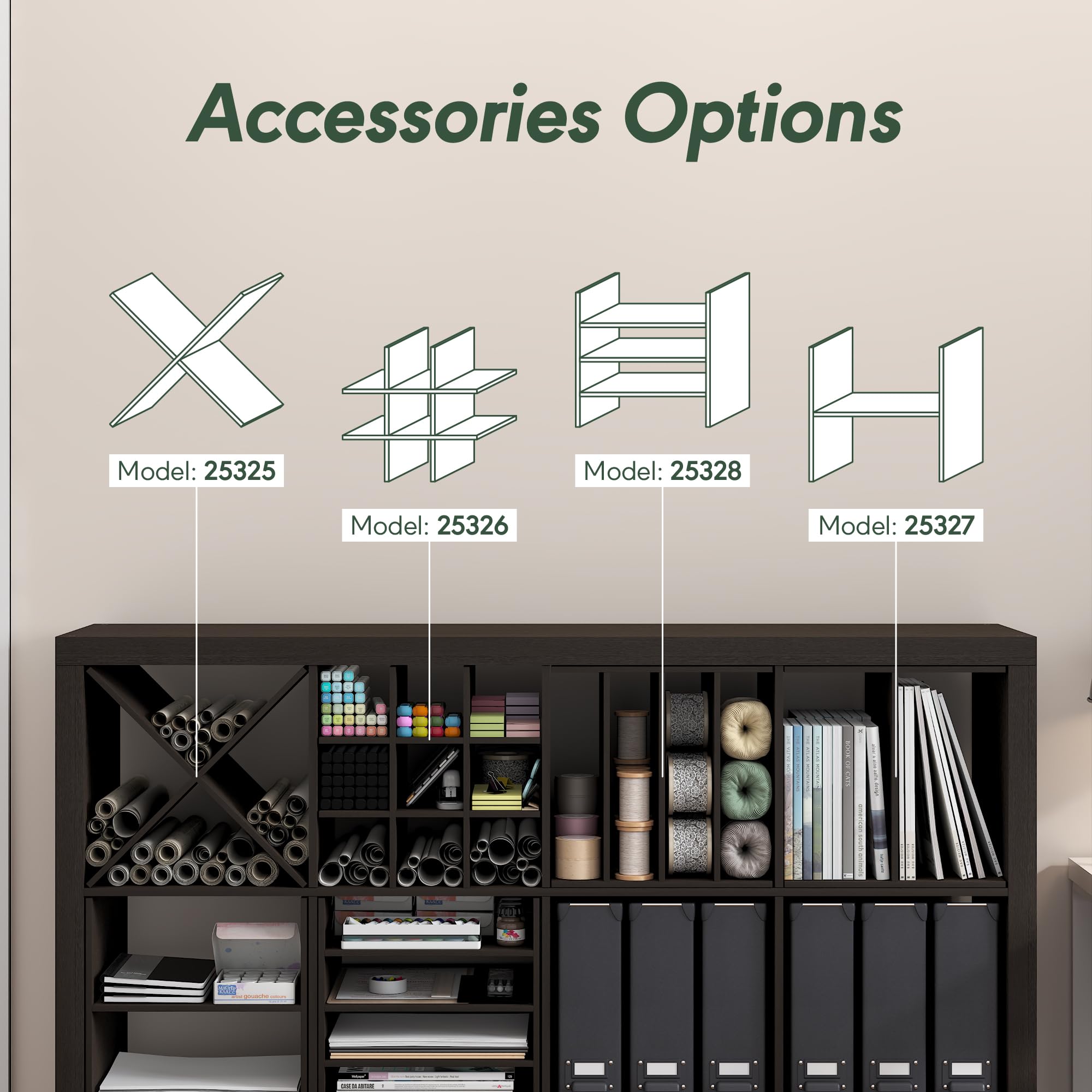 Furinno Cubicle Würfel-Einsatz, 9-Fächer Cube Organizer, Regalzubehör, passend für Furinno Triple Thick Cubes und IKEA Kallax, für Aufbewahrung und Organisation, Schwarz Dunkleiche