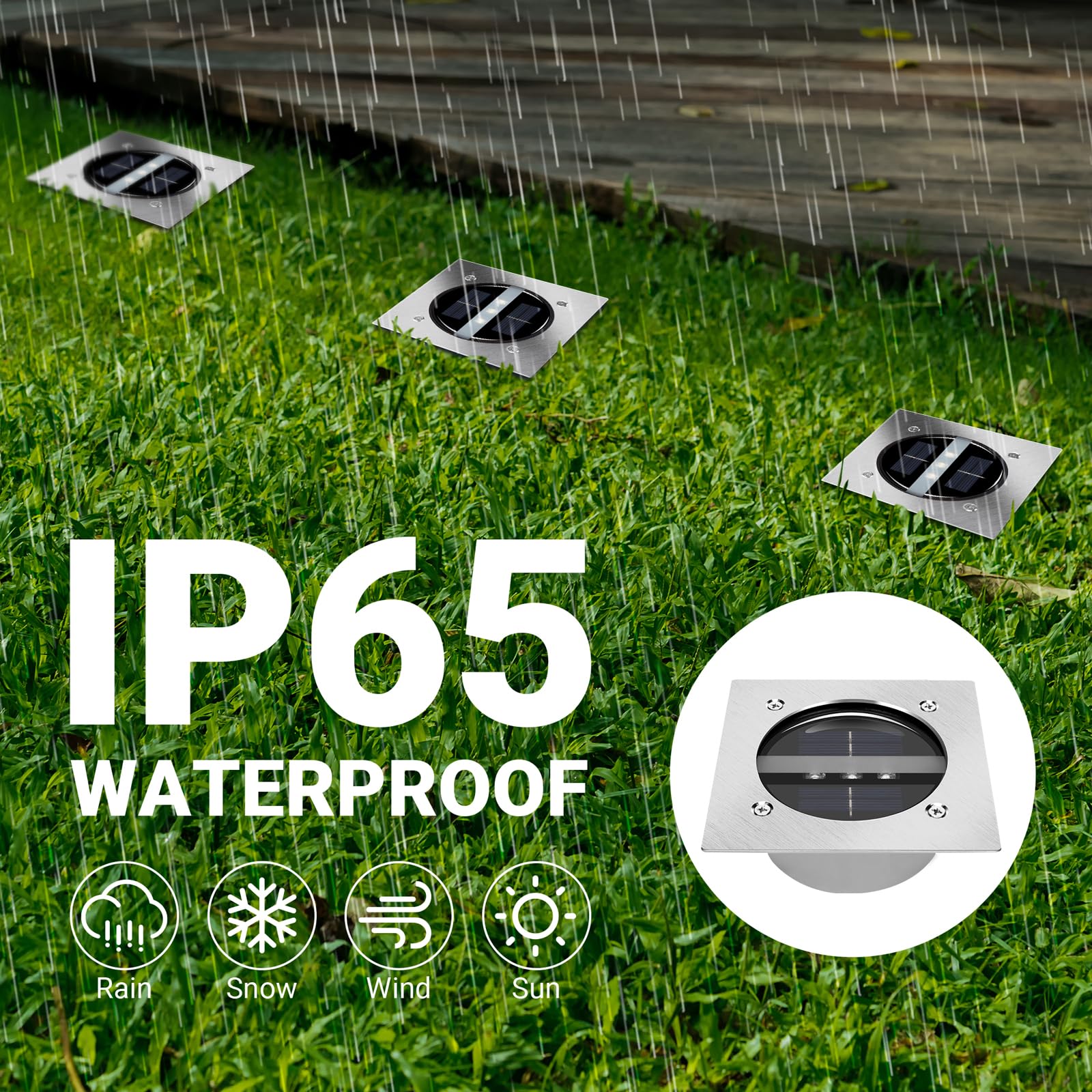 TOSHIN Luce Solare Esterna LED Lampada Solare Giardino Pavimento Impermeabile IP65 Faretto Solare Esterno per Percorsi Cortile Prato Terrazza Piscina, Quadrato, Bianco Freddo, Set di 4