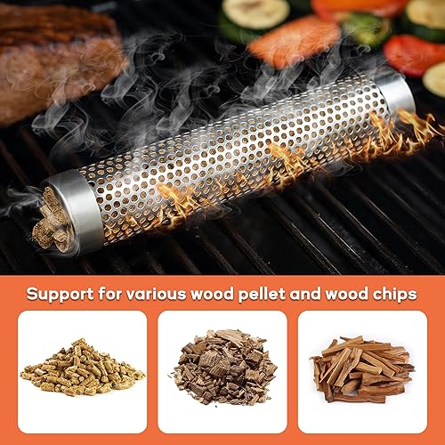 Miniatura 3 de Tubo de ahumador de pellets para parrilla de gas, tubo de humo de acero inoxidable de 12 pulgadas para ahumar en caliente o frío, 5 horas de humo