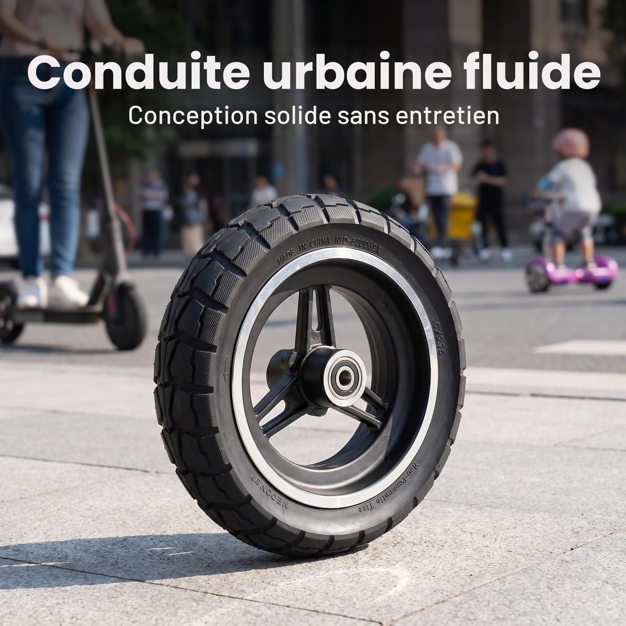 Pneu plein Anti Crevaison 10 roues avant de trottinette électrique 2,70-6,5-255 x 70 - Pneu nid d'abeille 70/65-6,5 - Roue complète (pneus + freins à disque)
