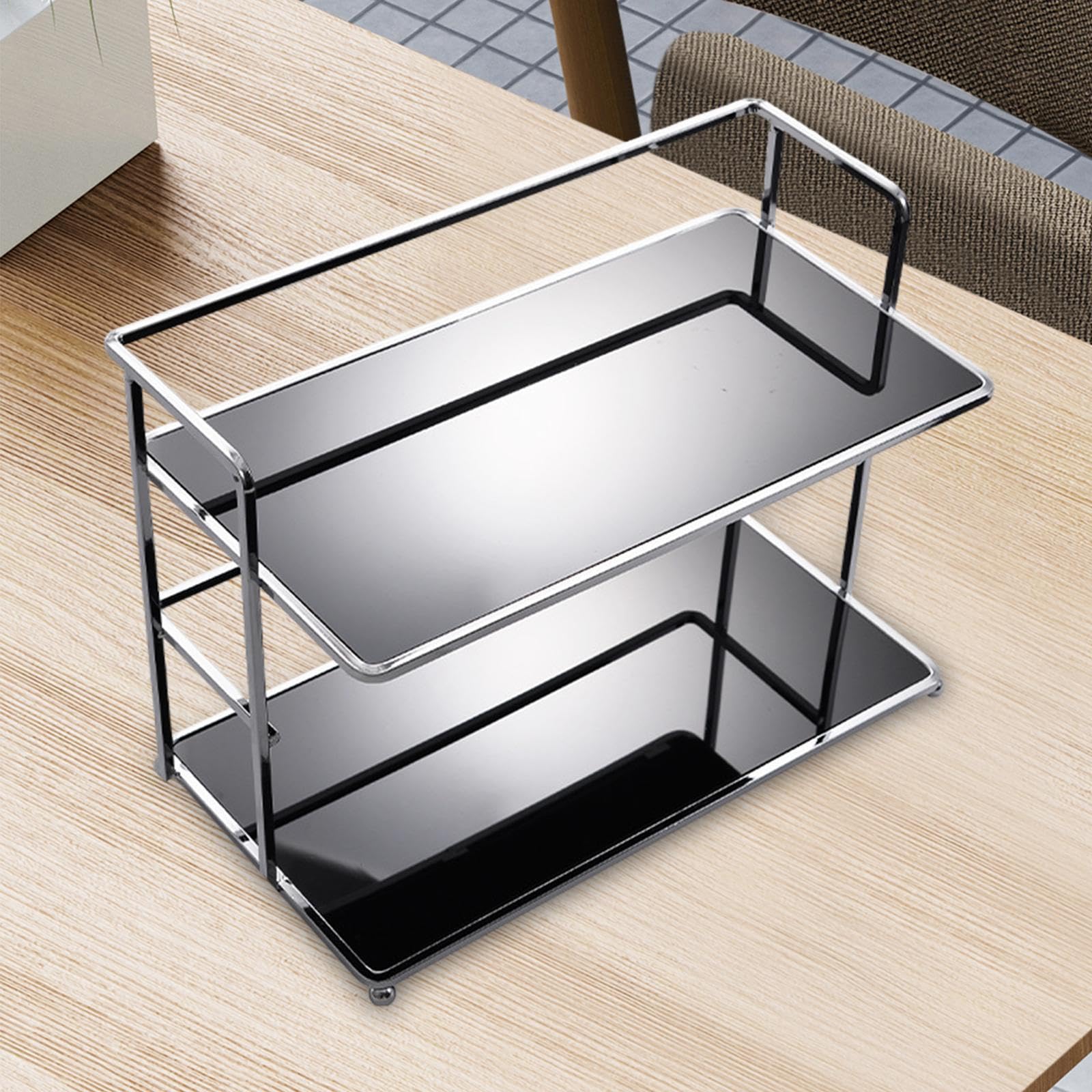 Yajuyi Organizer da Scrivania Portadocumenti Scaffale Bifacciale Porta Cosmetici Mensola Portaoggetti da Tavolo in Acrilico E Metallo Adatto per Studio, Nero