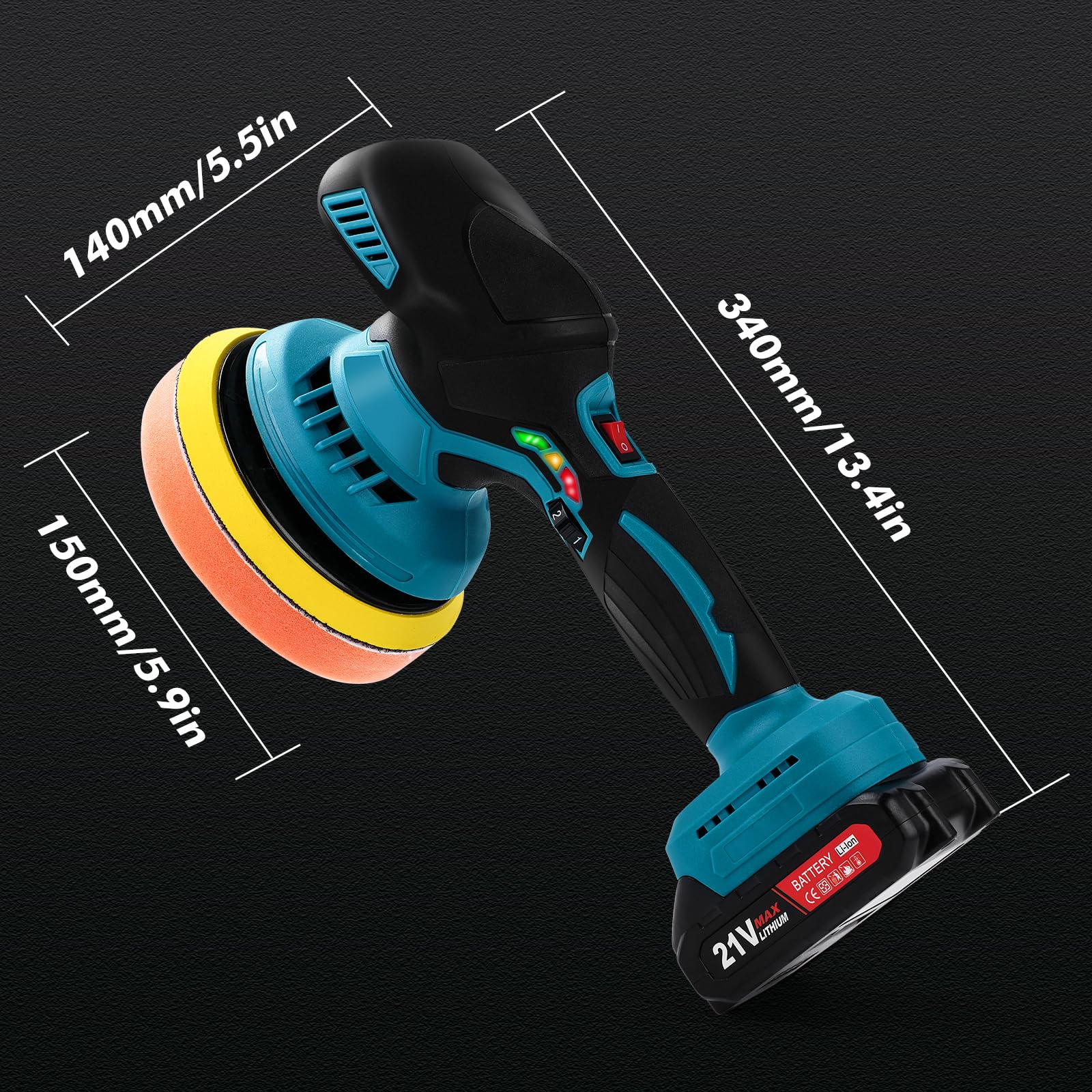 Lucidatrice Senza Fili, Lucidatrice per Auto da 6 Pollici, con 2 Batterie da 21 V, 1500 Mah e 13 Pezzi, 6 Velocità Variabile 5500 Rpm, Kit Lucidatura Orbitale per Lucidatura Ceratura Levigatura