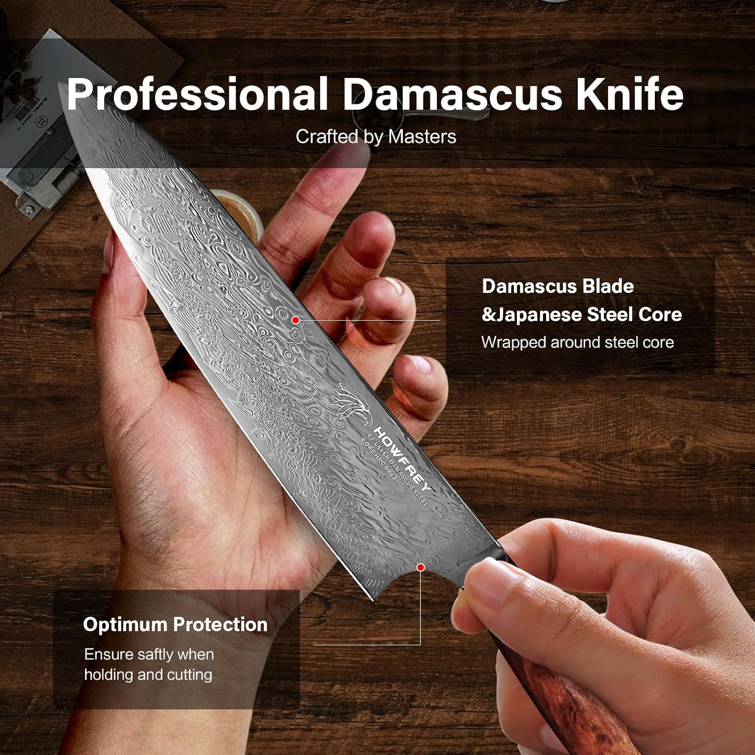 Damascus Chef Knife, 8 Inch 67-Layer Japanese Kitchen Knives Sharp VG-10 High Carbon Stainless Steel with Ergonomic Red Sandalwood Handles, for Home Kitchen Gift Idea