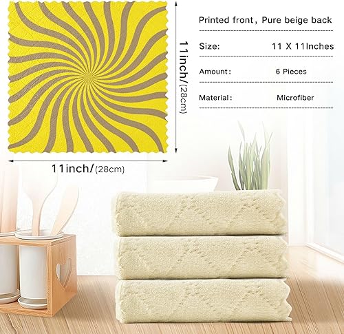 Miniatura 3 de FRODOTGV Twirl Swirl Yellow 6 Pack Quick Dry Kitchen Towels and Dishcloths Sets Decor Quality Flour Sack Kitchen Towels for Bathroom Table