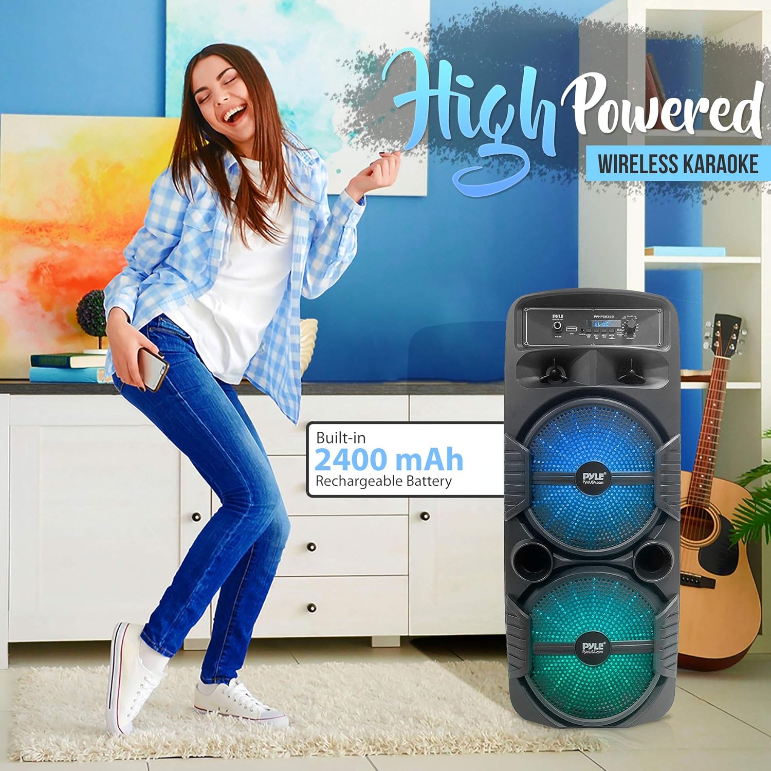 Pyle Portable Bluetooth PA Speaker System - 600W Rechargeable Outdoor Bluetooth Speaker Portable PA System w/ Dual 8” Subwoofer 1” Tweeter, Microphone In, Party Lights, USB, Radio, Remote - PPHP2835B : Everything Else