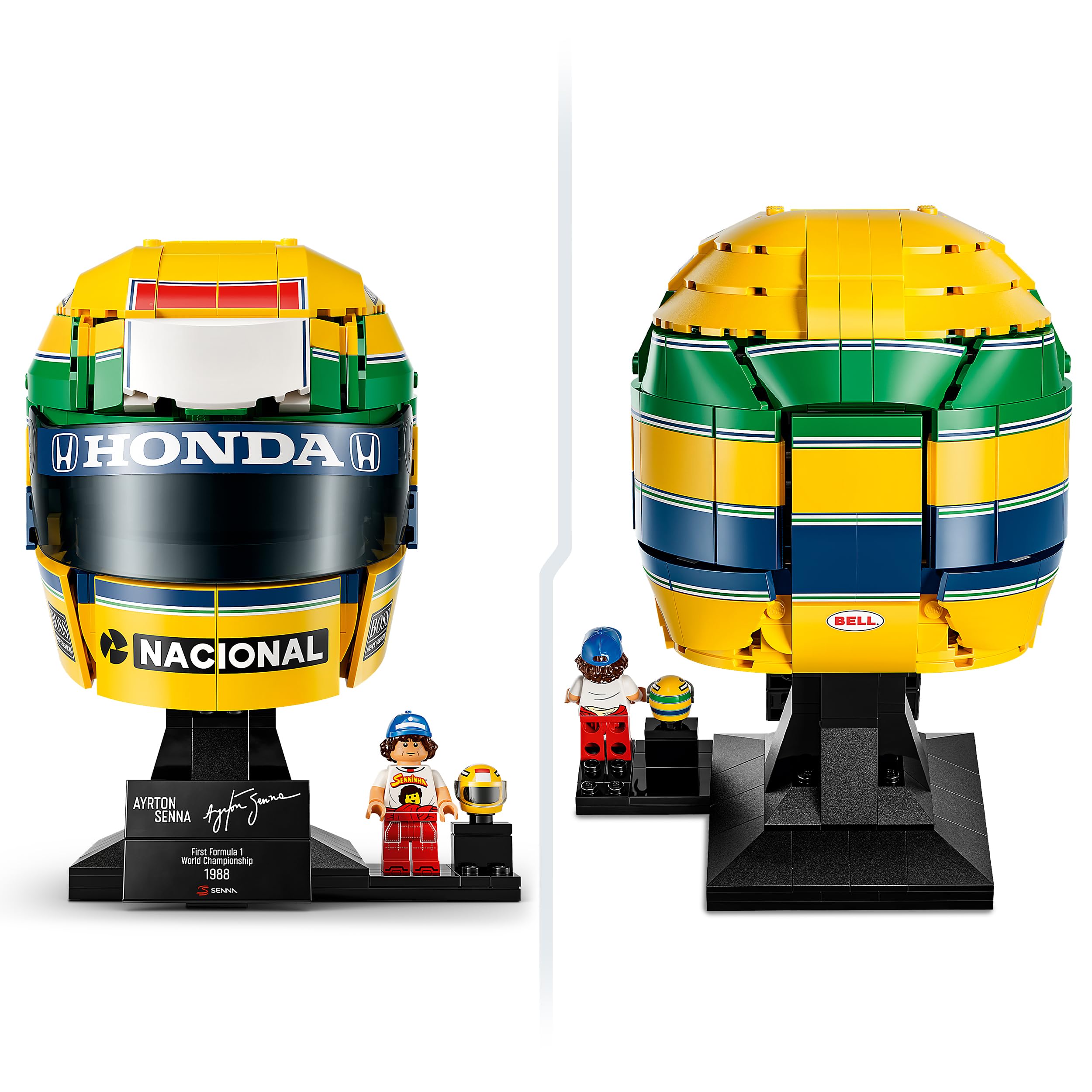 LEGO Editions Casco Ayrton Senna - Merch da F1 - Kit di Modellismo da Esposizione con Minifigure da Collezione - Regalo per Ragazzi da 14 Anni in su e per Adulti Appassionati di Automobilismo - 43024