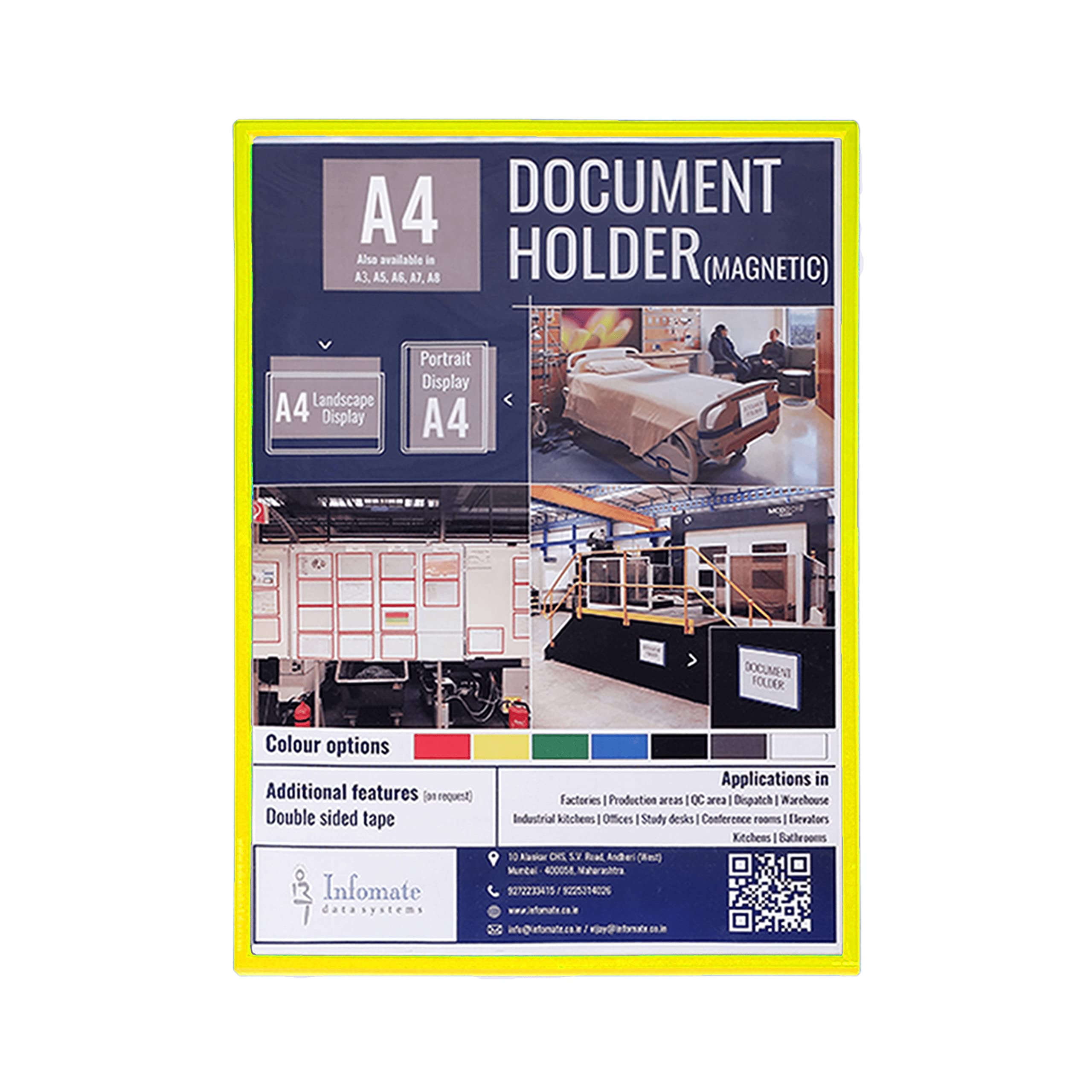 Infomate Magnetic Document Holder A4 - Pack of 5, Yellow
